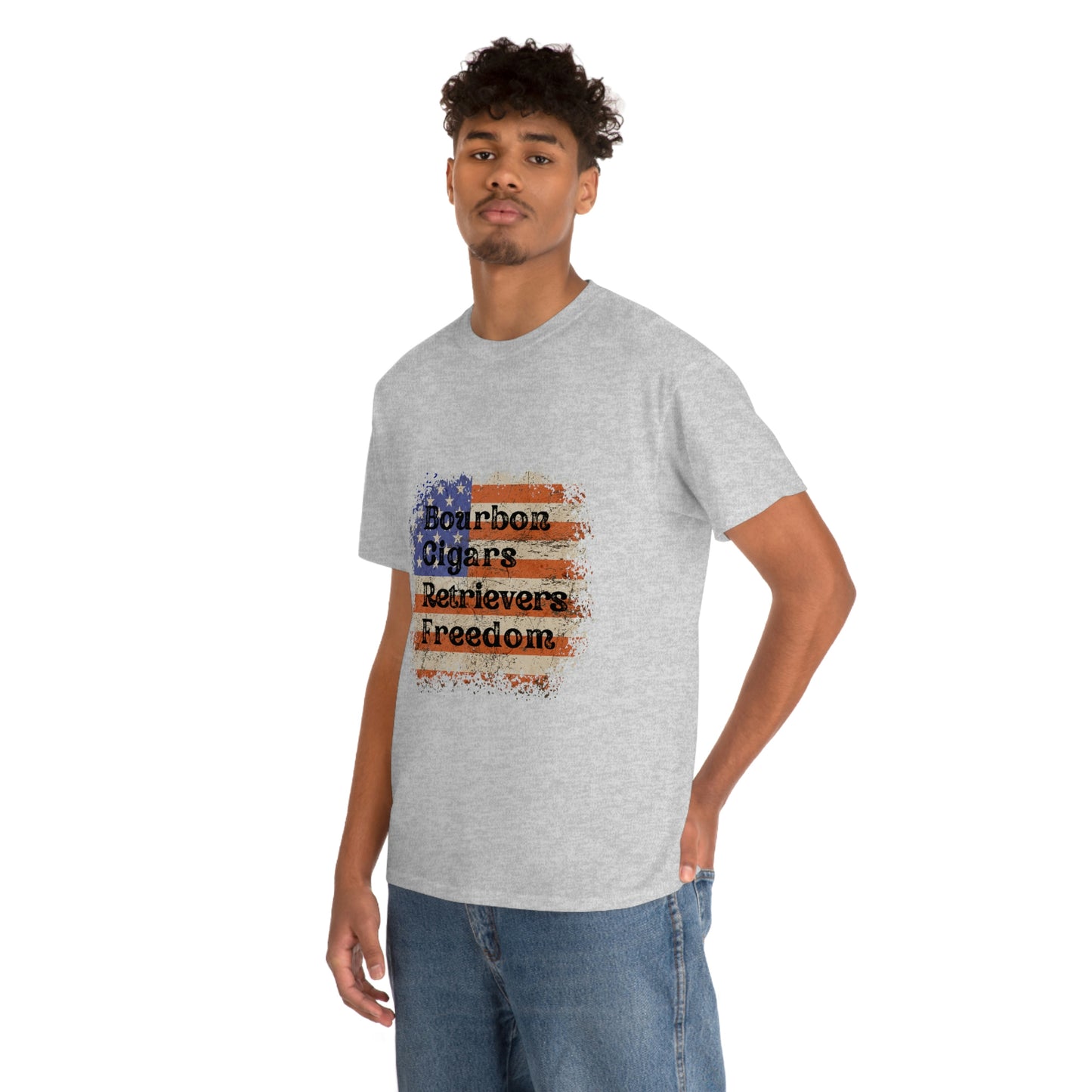 Patriotic Rustic USA Flag Bourbon Cigars Retrievers T-Shirt