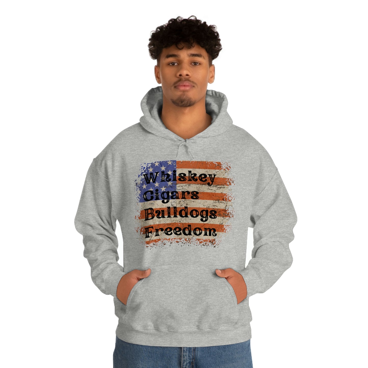 Patriotic Rustic USA Flag Whiskey Cigars Bulldogs Hoodie