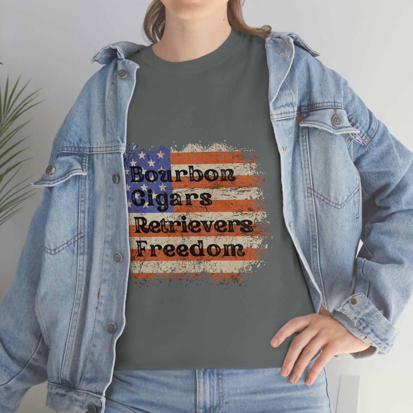 Patriotic Rustic USA Flag Bourbon Cigars Retrievers T-Shirt