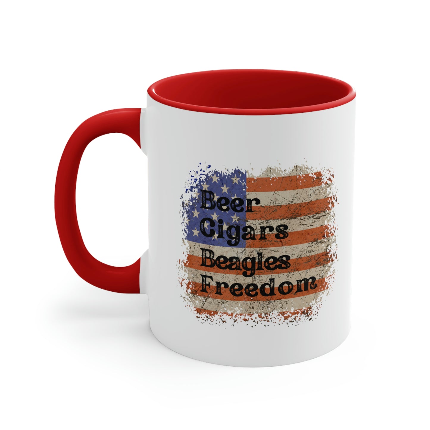 Patriotic Rustic USA Flag Beer Cigars Beagles 2 tone Mug