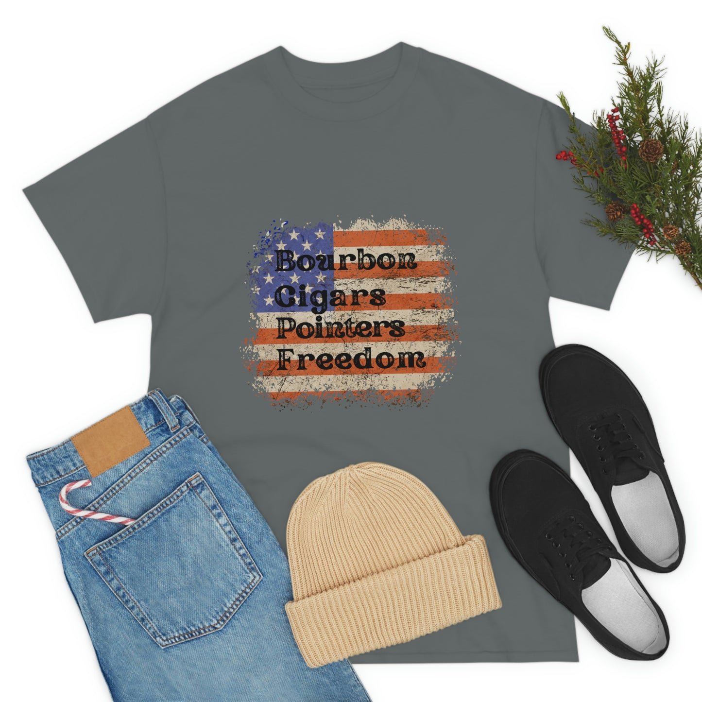 Patriotic Rustic USA Flag Bourbon Cigars Pointers T-Shirt