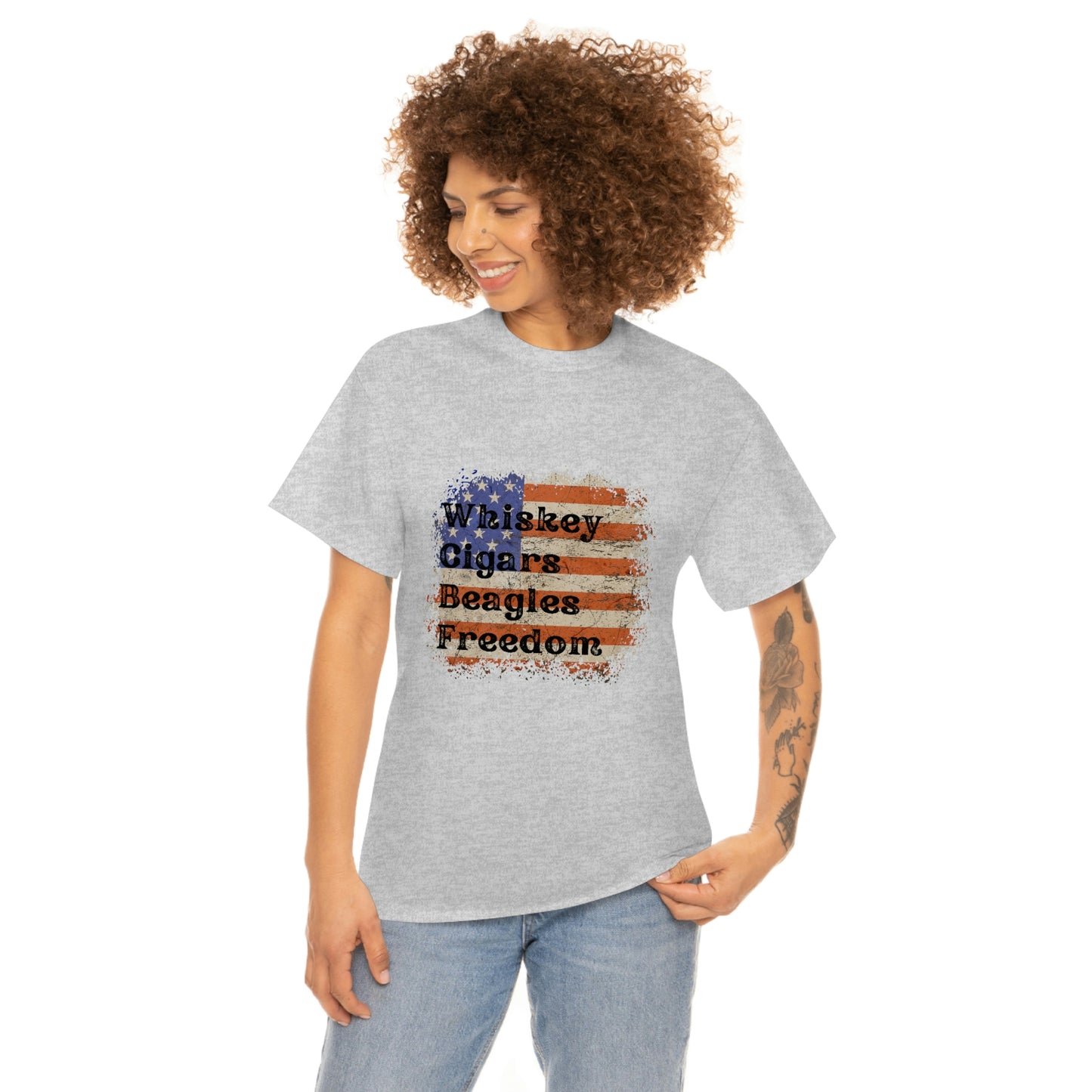 Patriotic Rustic USA Flag Whiskey Cigars Beagles T-Shirt