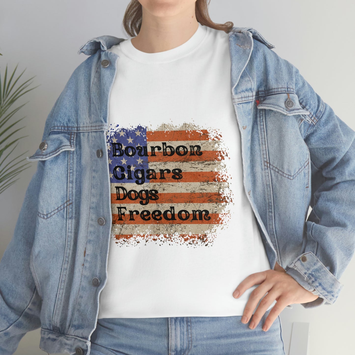 Patriotic Rustic USA Flag Bourbon Cigars Dogs T-Shirt