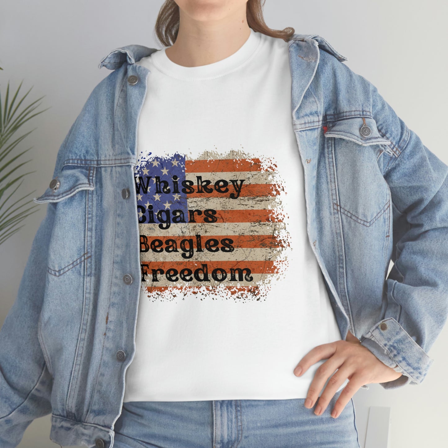 Patriotic Rustic USA Flag Whiskey Cigars Beagles T-Shirt