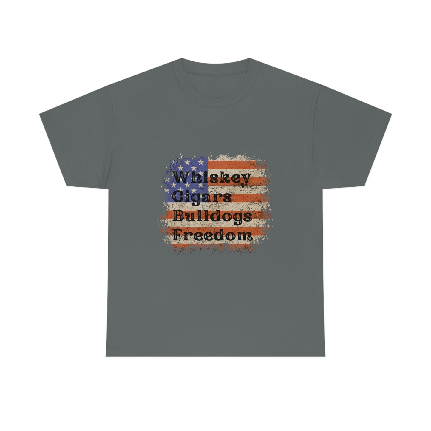 Patriotic Rustic USA Flag Whiskey Cigars Bulldogs T-Shirt