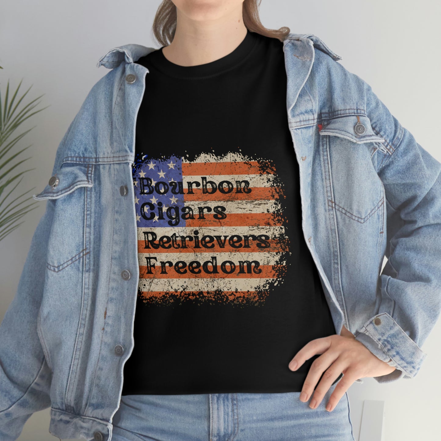 Patriotic Rustic USA Flag Bourbon Cigars Retrievers T-Shirt