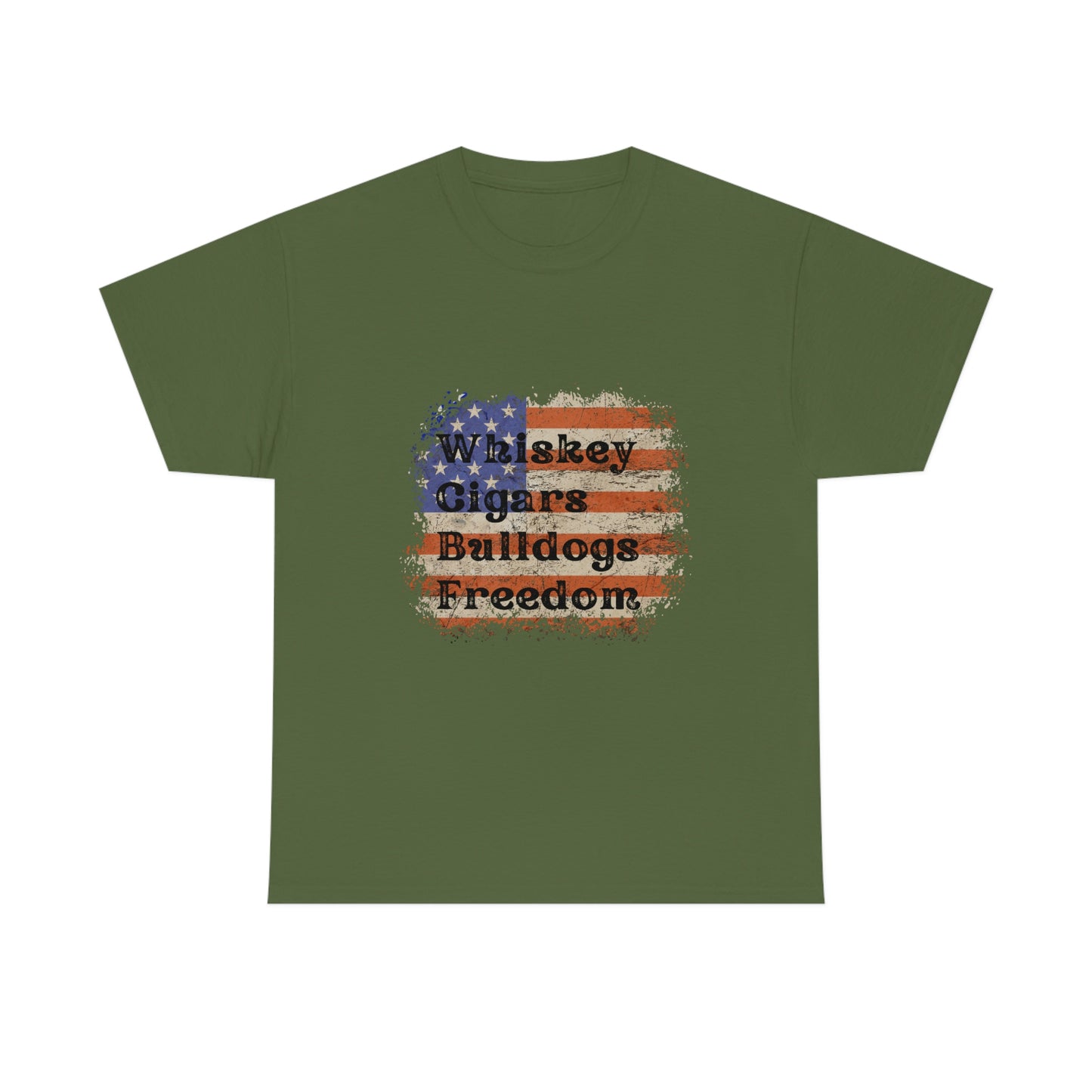 Patriotic Rustic USA Flag Whiskey Cigars Bulldogs T-Shirt