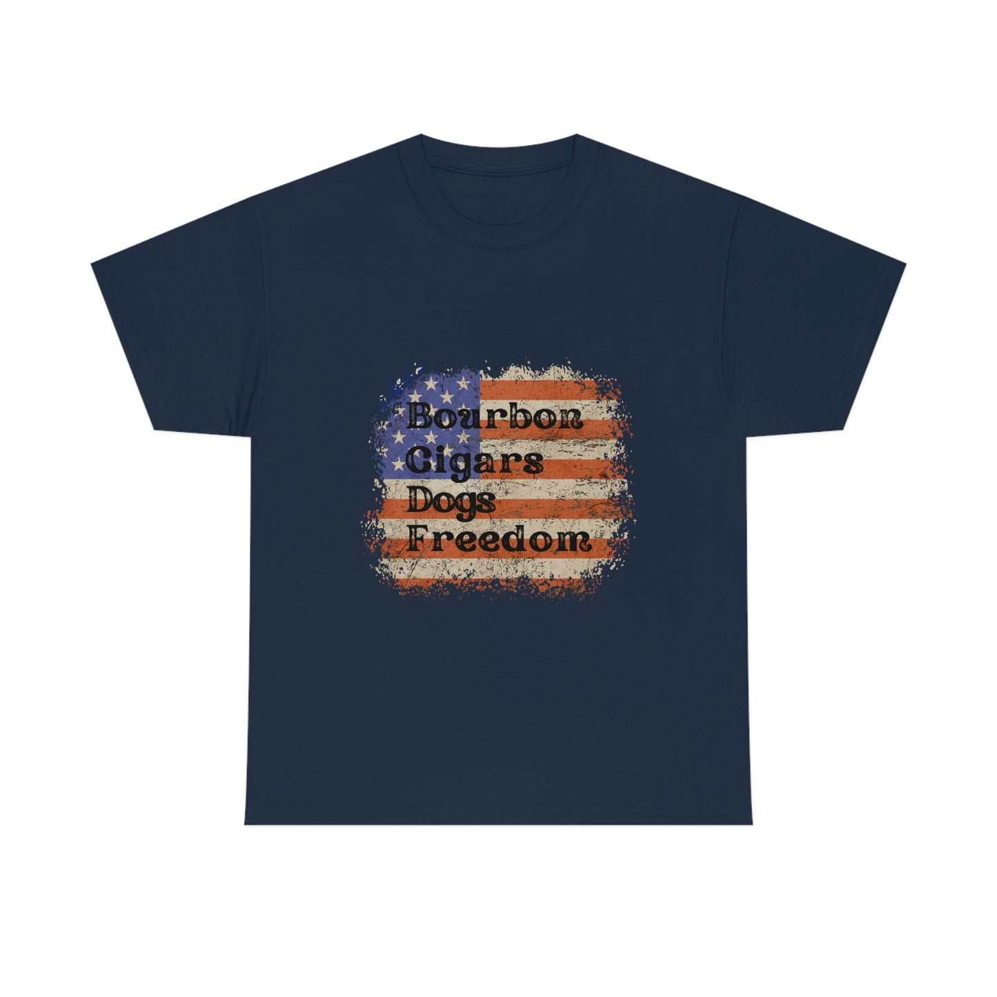 Patriotic Rustic USA Flag Bourbon Cigars Dogs T-Shirt