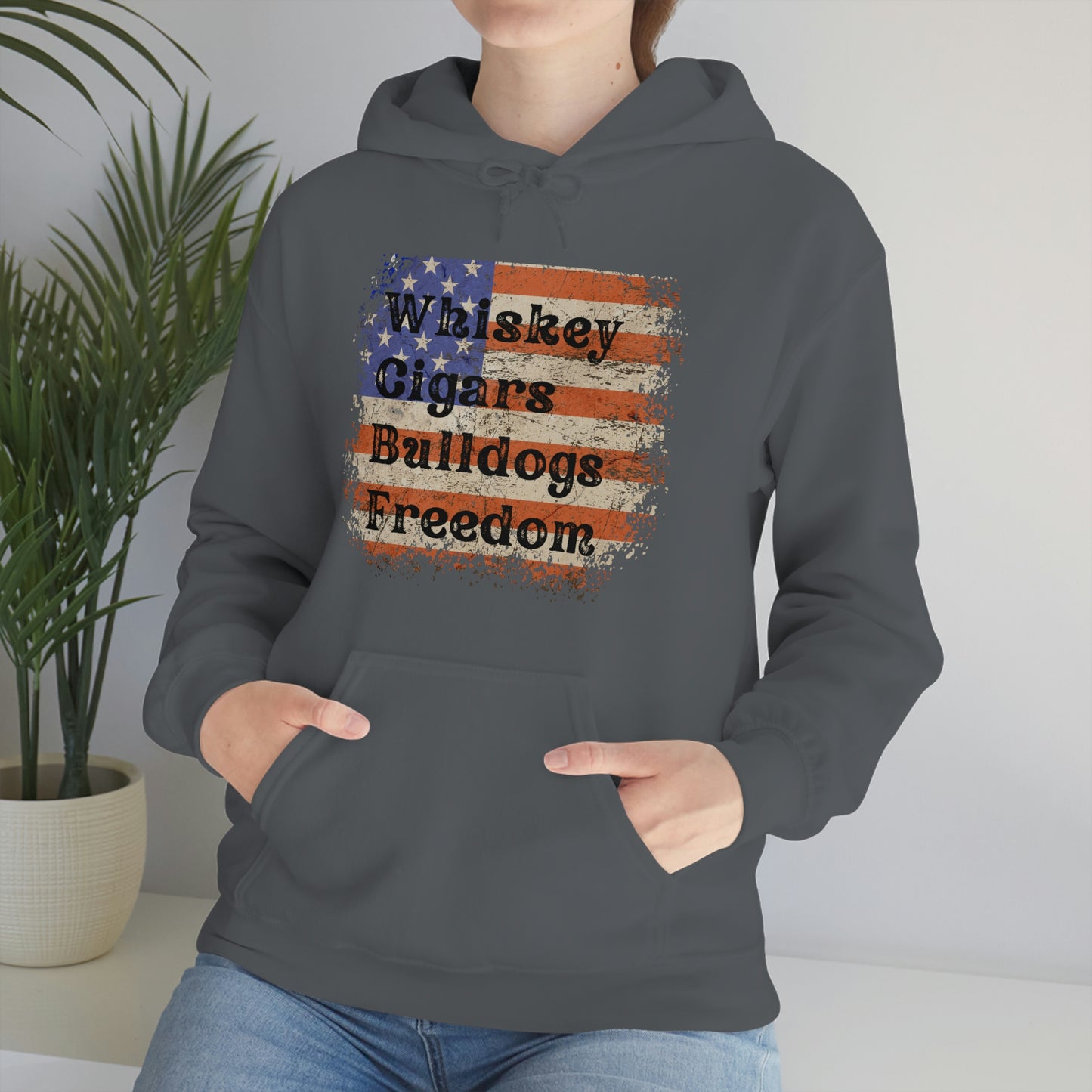 Patriotic Rustic USA Flag Whiskey Cigars Bulldogs Hoodie