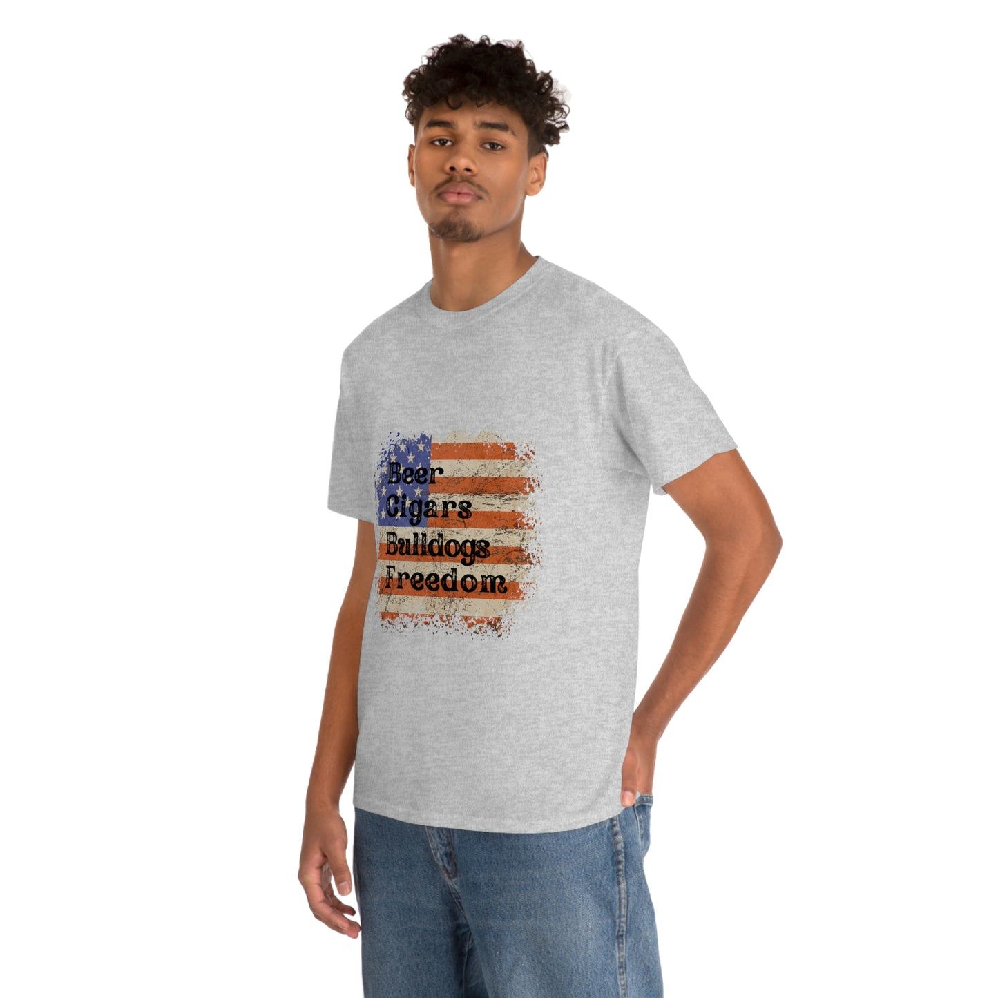 Patriotic Rustic USA Flag Beer Cigars Bulldogs T-Shirt