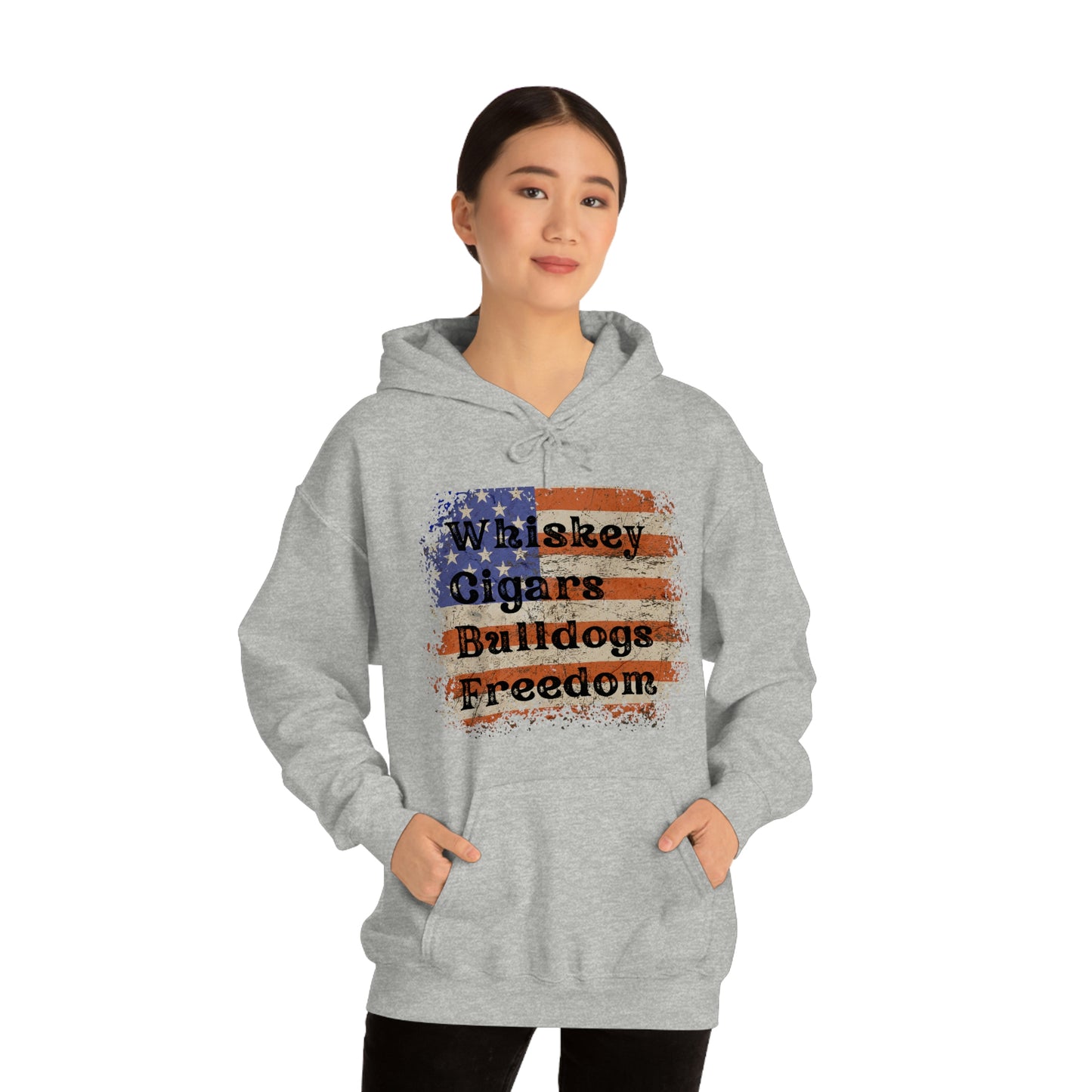 Patriotic Rustic USA Flag Whiskey Cigars Bulldogs Hoodie