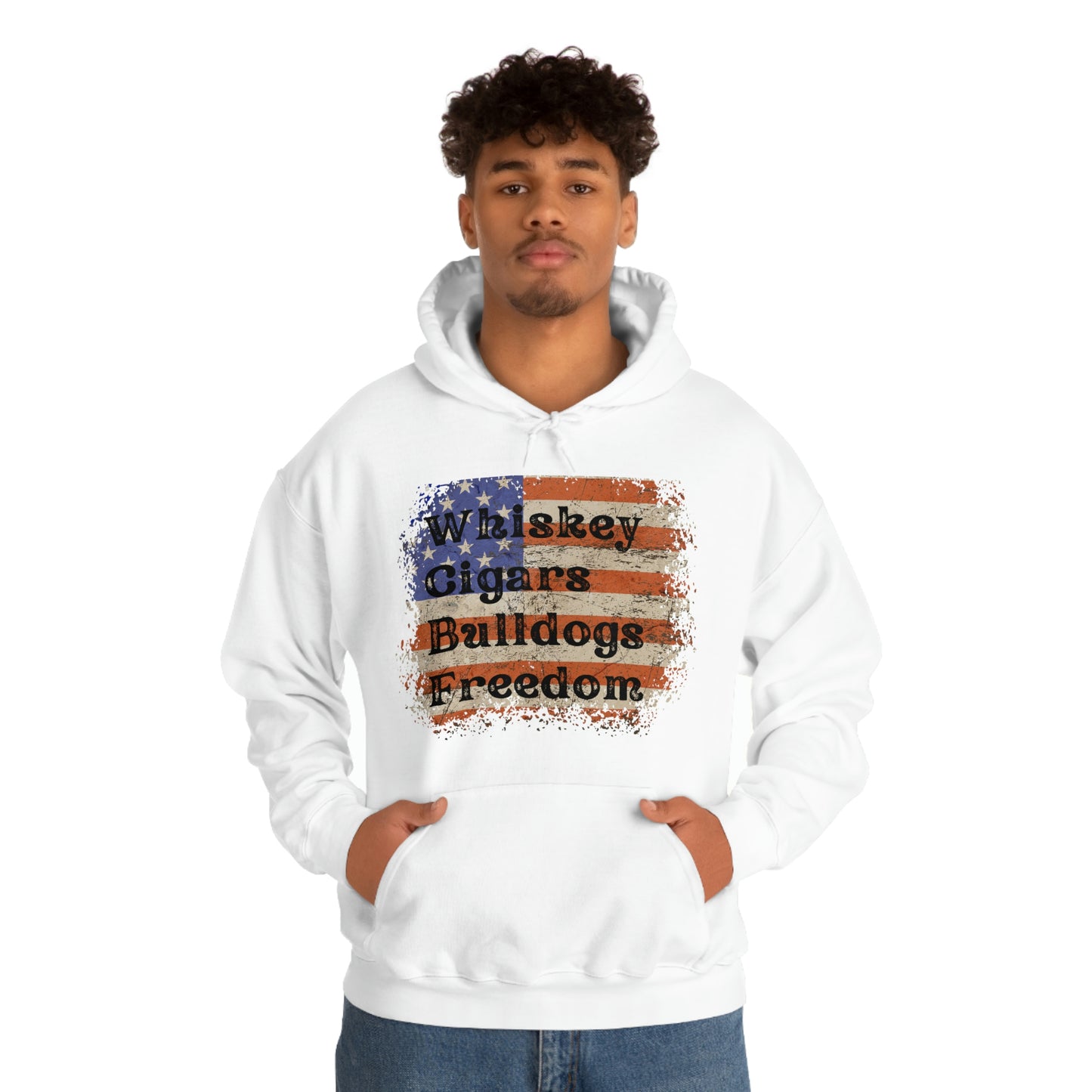 Patriotic Rustic USA Flag Whiskey Cigars Bulldogs Hoodie