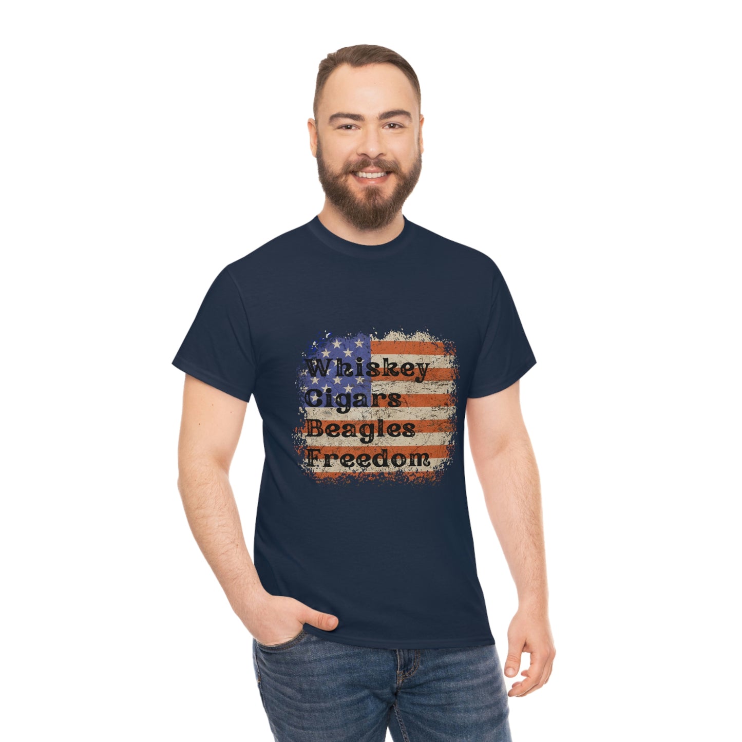 Patriotic Rustic USA Flag Whiskey Cigars Beagles T-Shirt