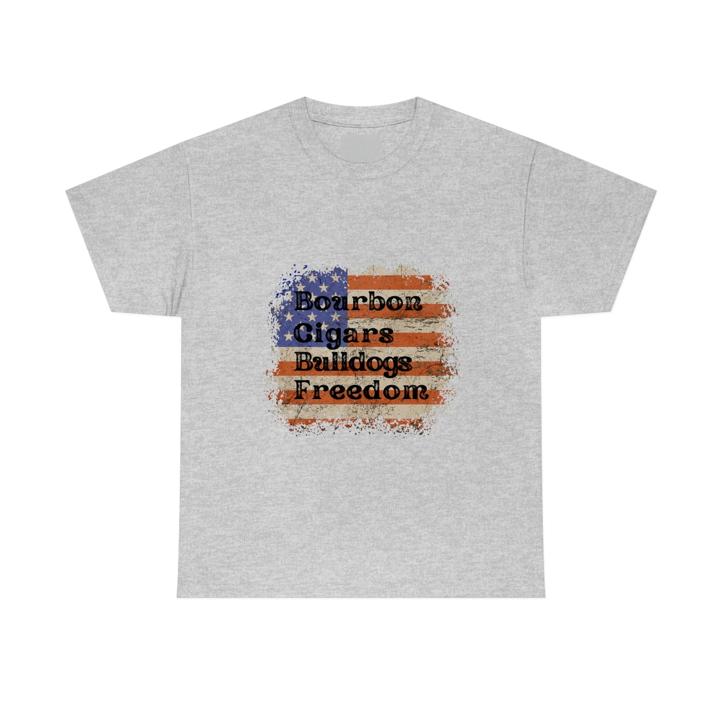 Patriotic Rustic USA Flag Bourbon Cigars Bulldogs T-Shirt