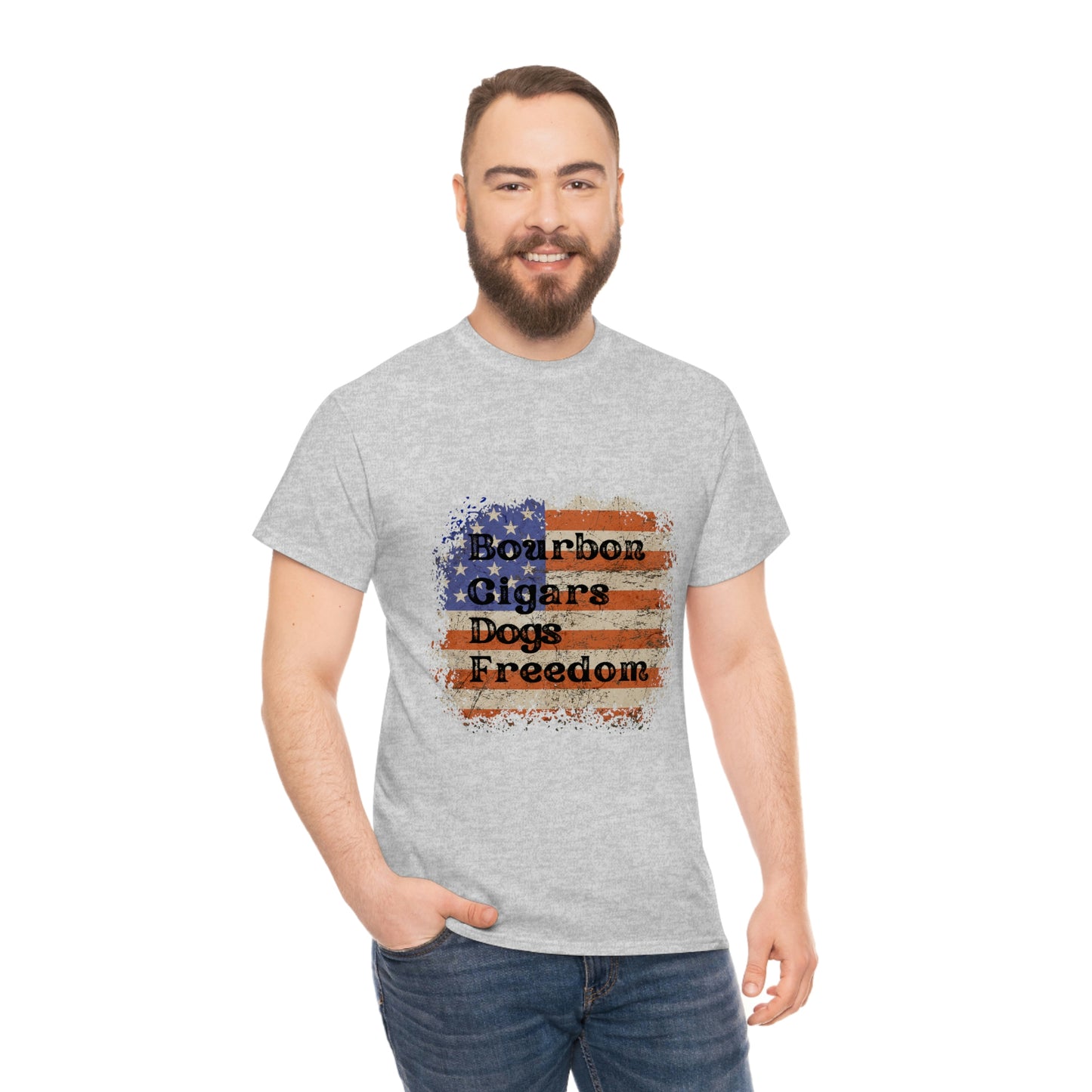 Patriotic Rustic USA Flag Bourbon Cigars Dogs T-Shirt