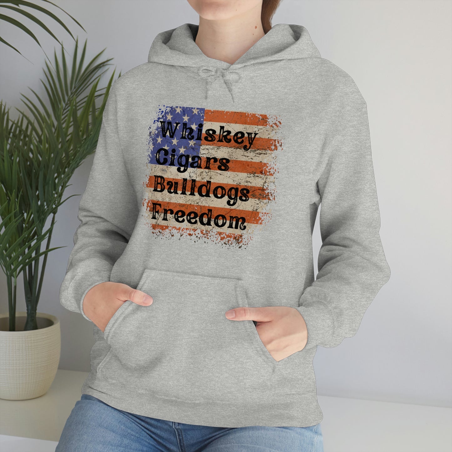 Patriotic Rustic USA Flag Whiskey Cigars Bulldogs Hoodie