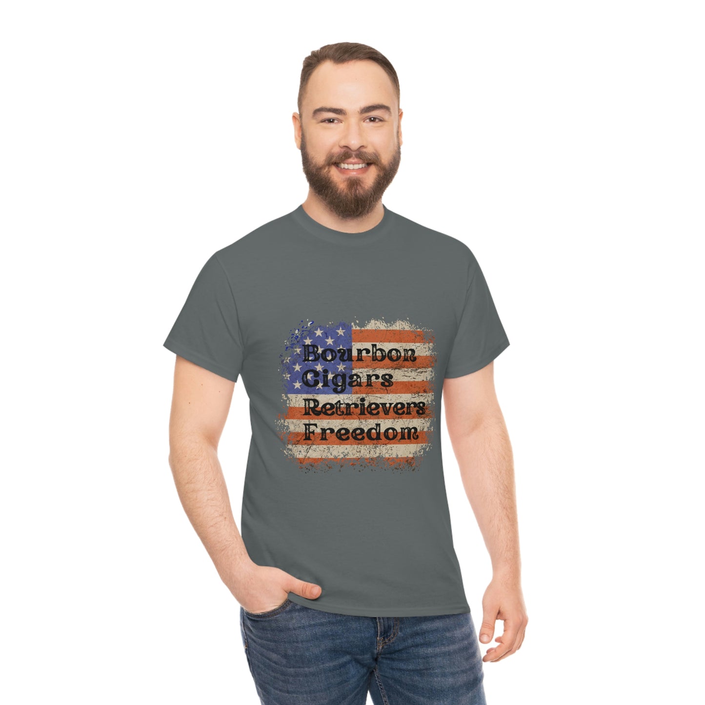 Patriotic Rustic USA Flag Bourbon Cigars Retrievers T-Shirt