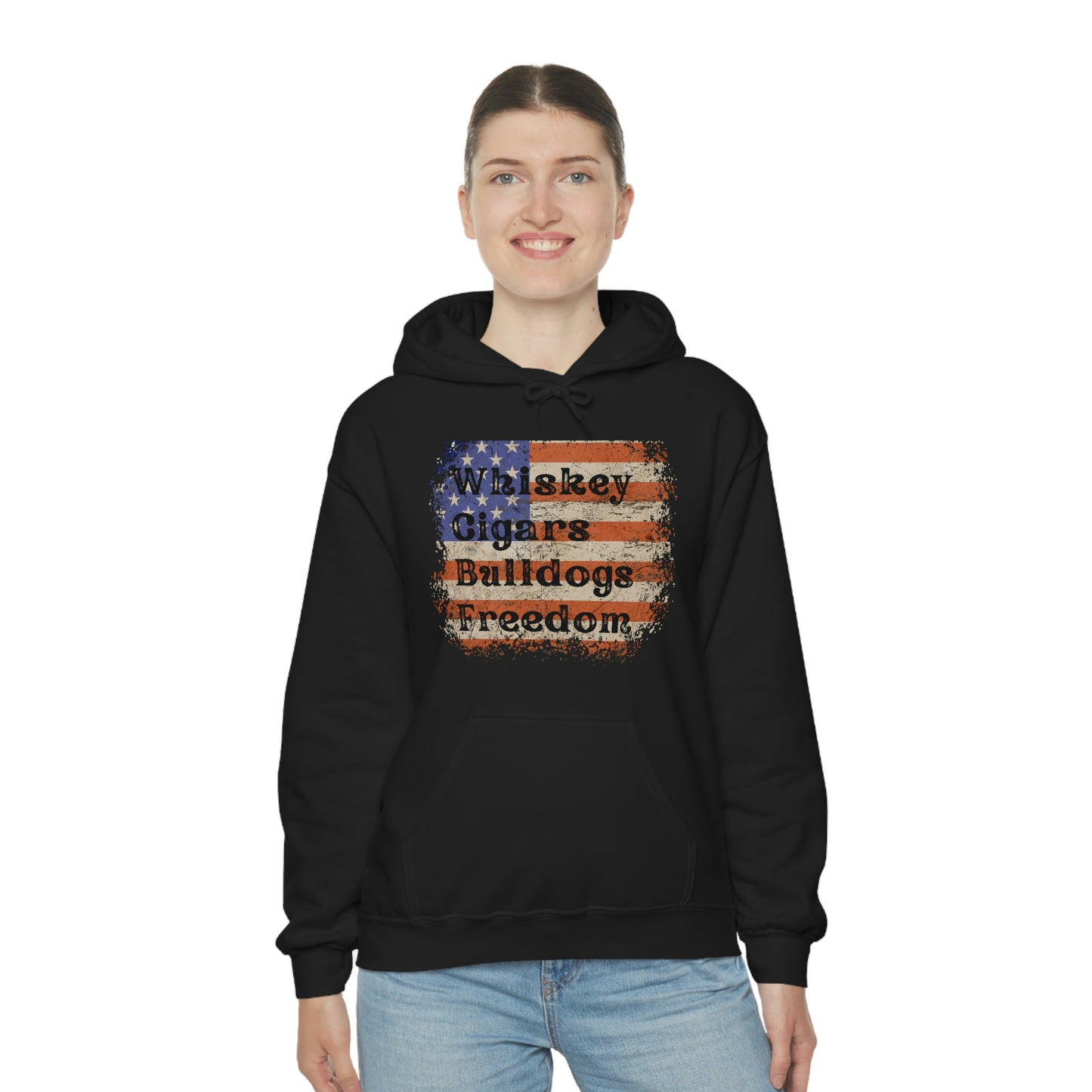 Patriotic Rustic USA Flag Whiskey Cigars Bulldogs Hoodie