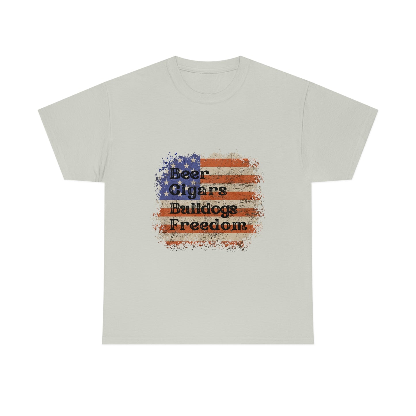 Patriotic Rustic USA Flag Beer Cigars Bulldogs T-Shirt