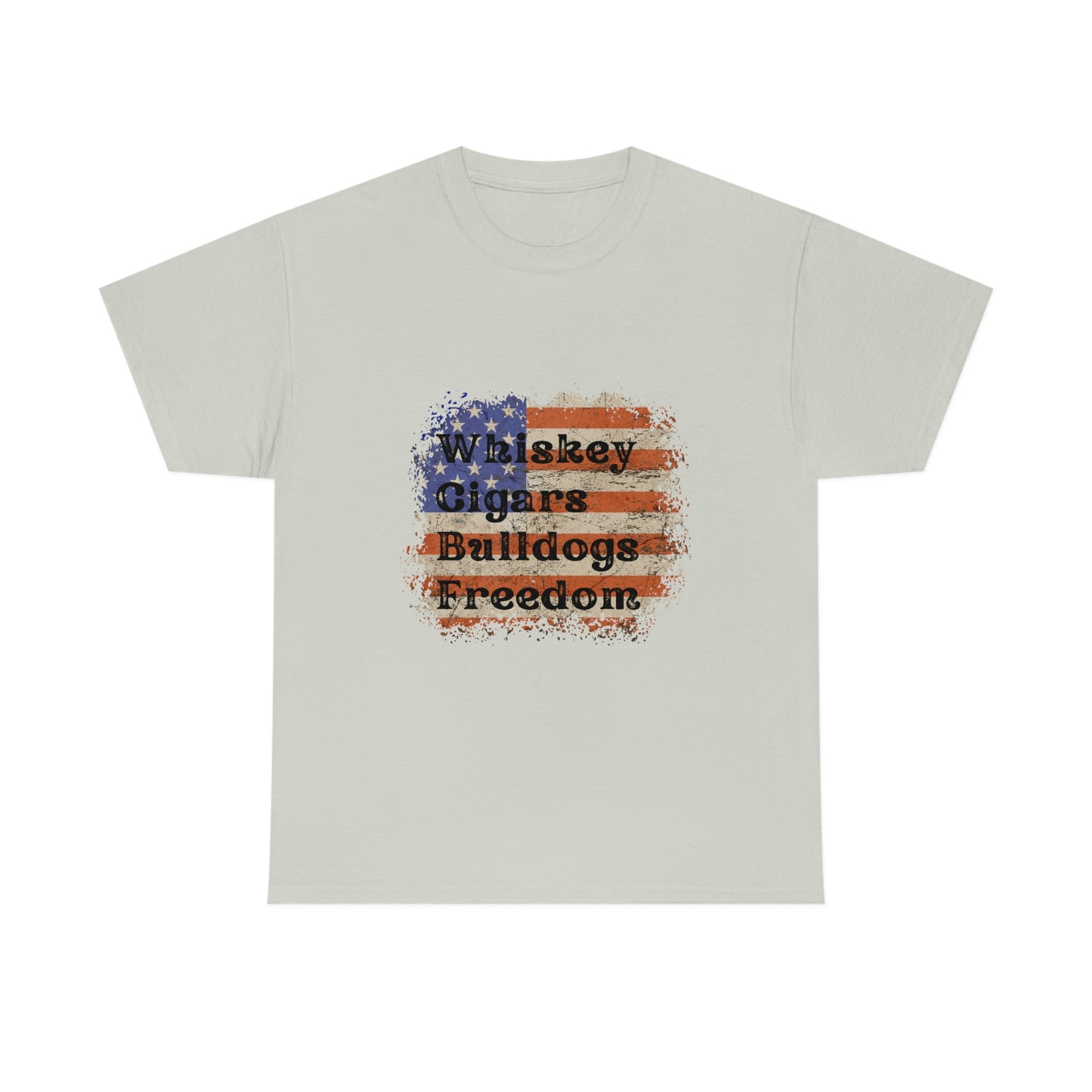 Patriotic Rustic USA Flag Whiskey Cigars Bulldogs T-Shirt