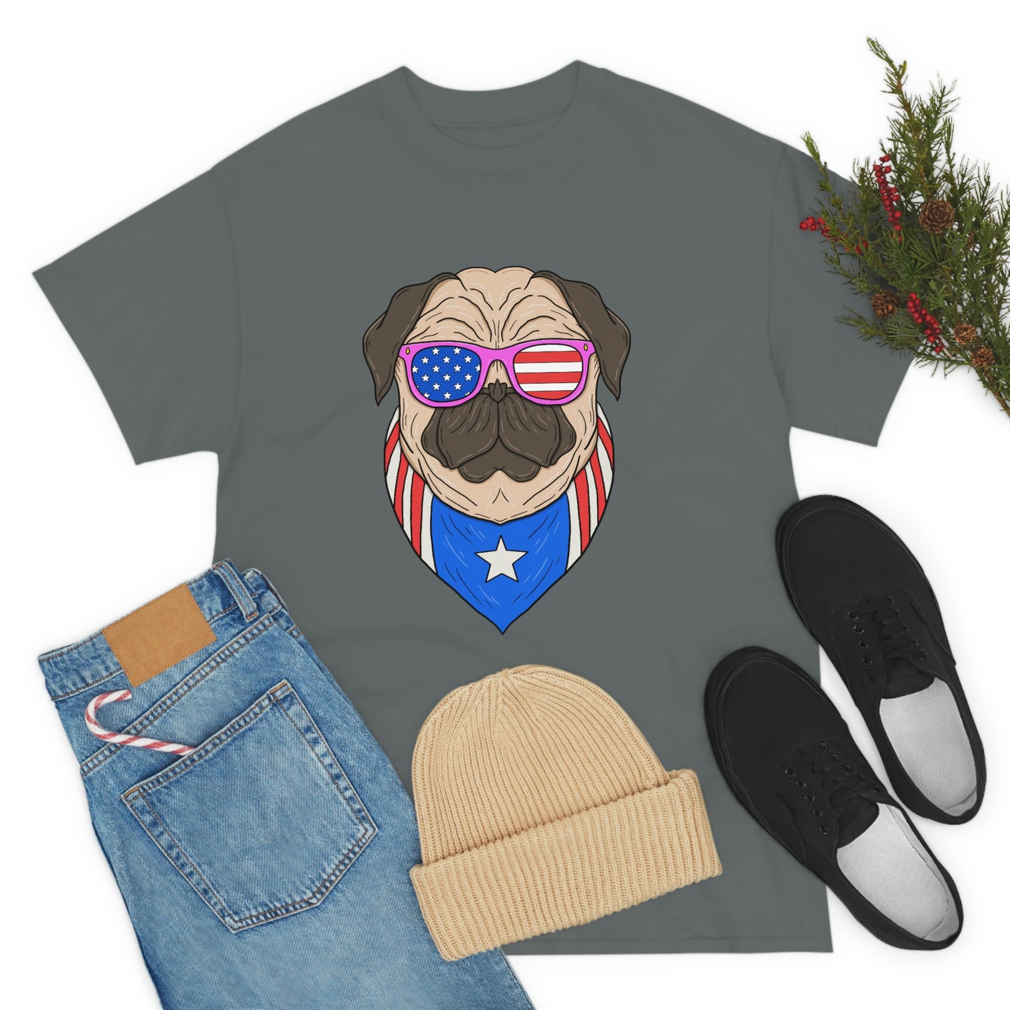 USA Flag Patriotic Pug T-Shirt