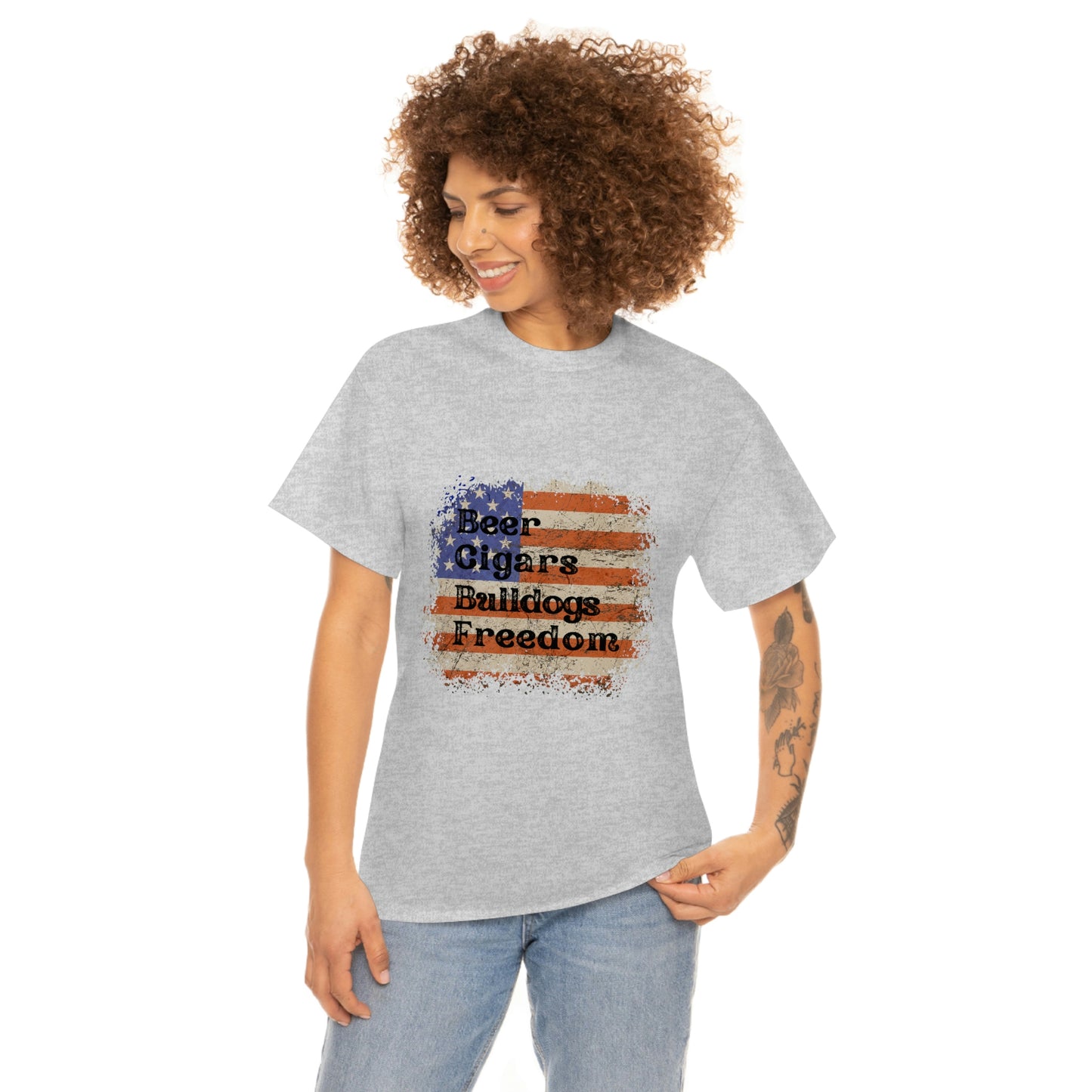 Patriotic Rustic USA Flag Beer Cigars Bulldogs T-Shirt