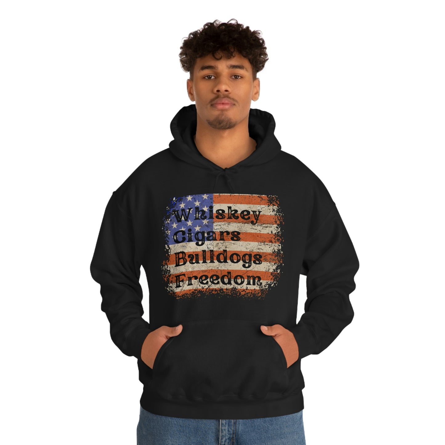 Patriotic Rustic USA Flag Whiskey Cigars Bulldogs Hoodie