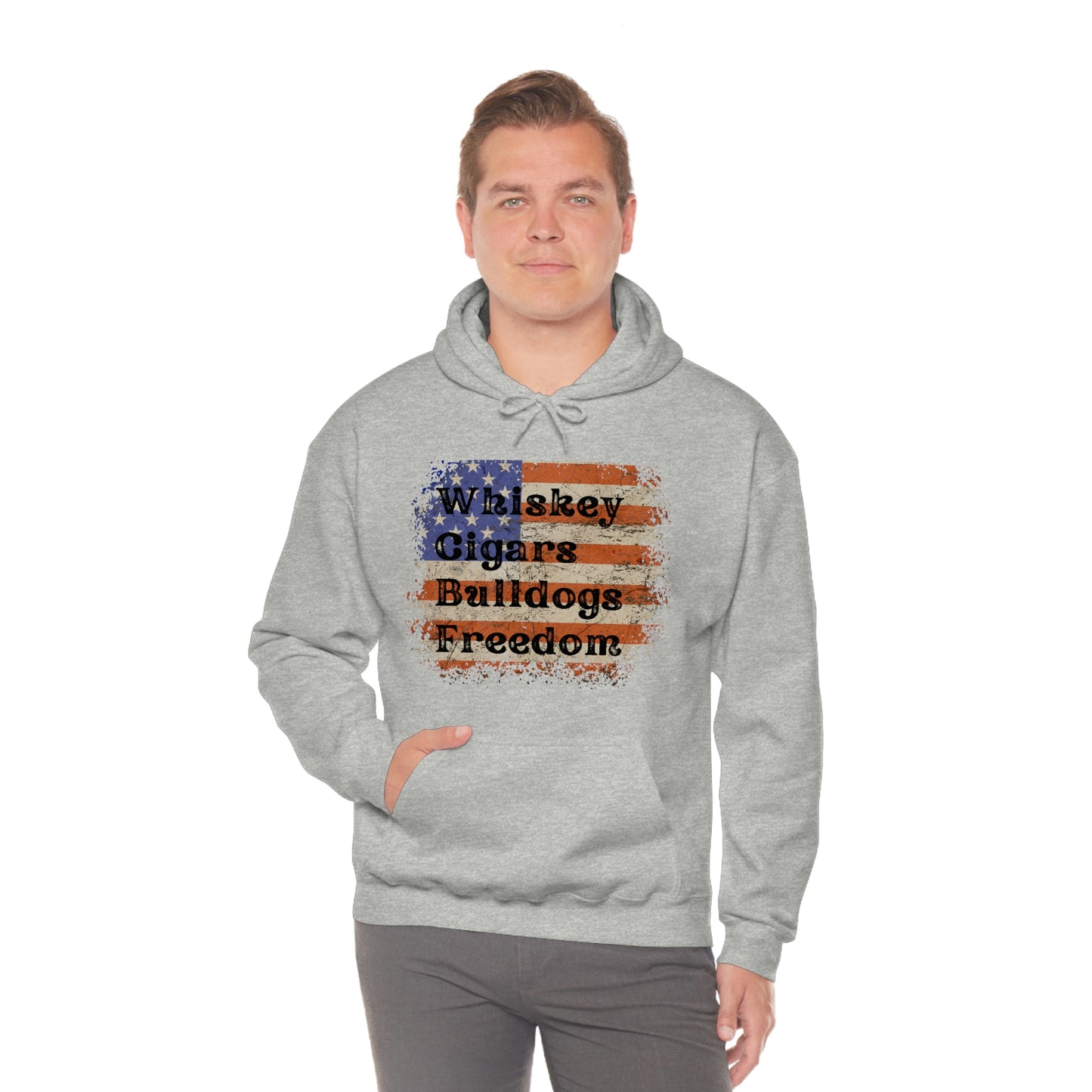 Patriotic Rustic USA Flag Whiskey Cigars Bulldogs Hoodie