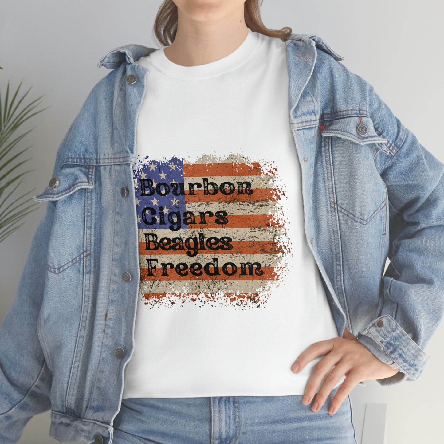 Patriotic Rustic USA Flag Bourbon Cigars Beagles T-Shirt