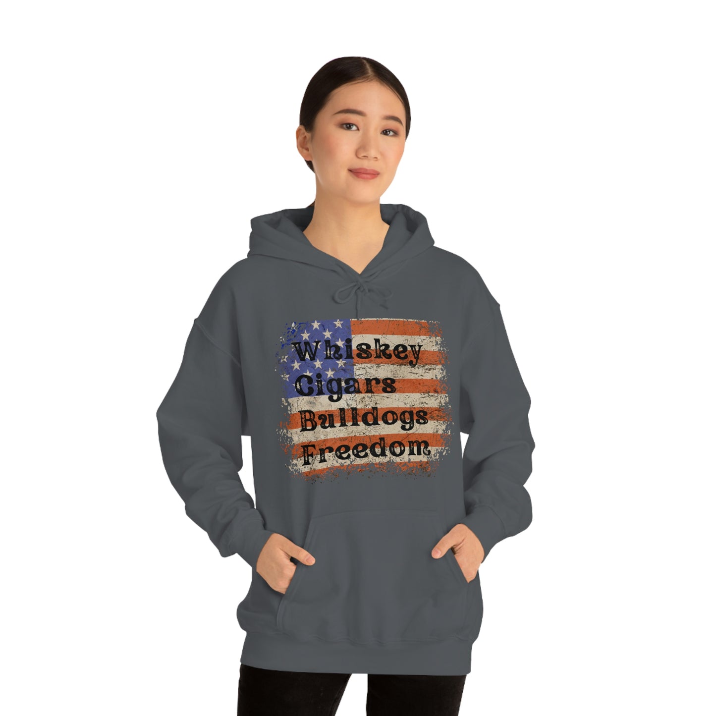 Patriotic Rustic USA Flag Whiskey Cigars Bulldogs Hoodie