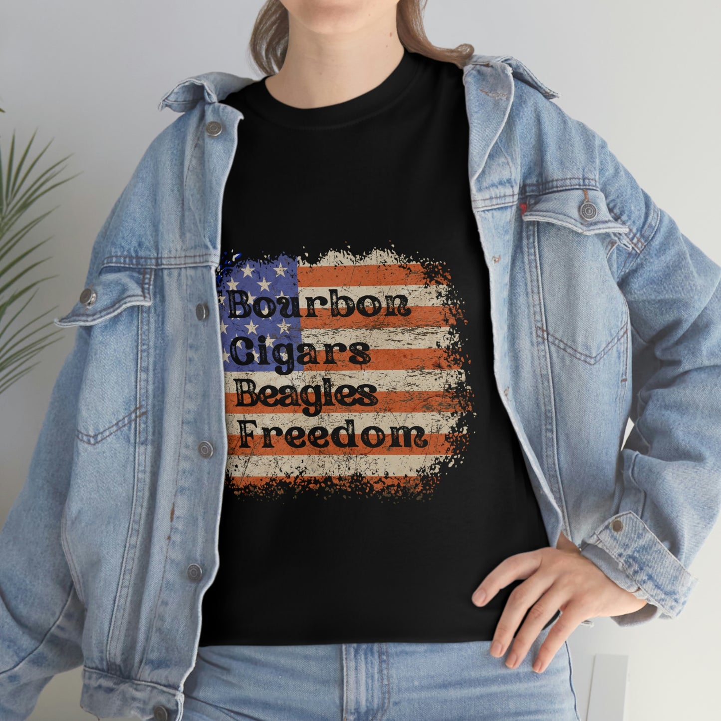 Patriotic Rustic USA Flag Bourbon Cigars Beagles T-Shirt