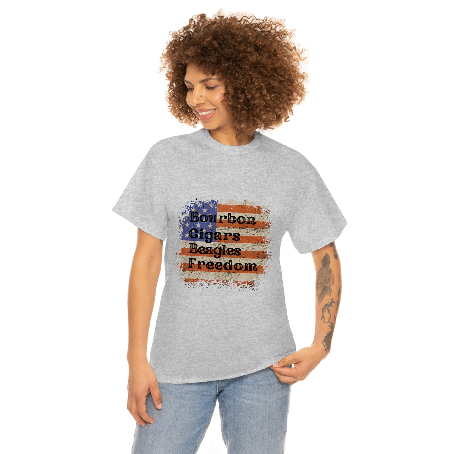 Patriotic Rustic USA Flag Bourbon Cigars Beagles T-Shirt