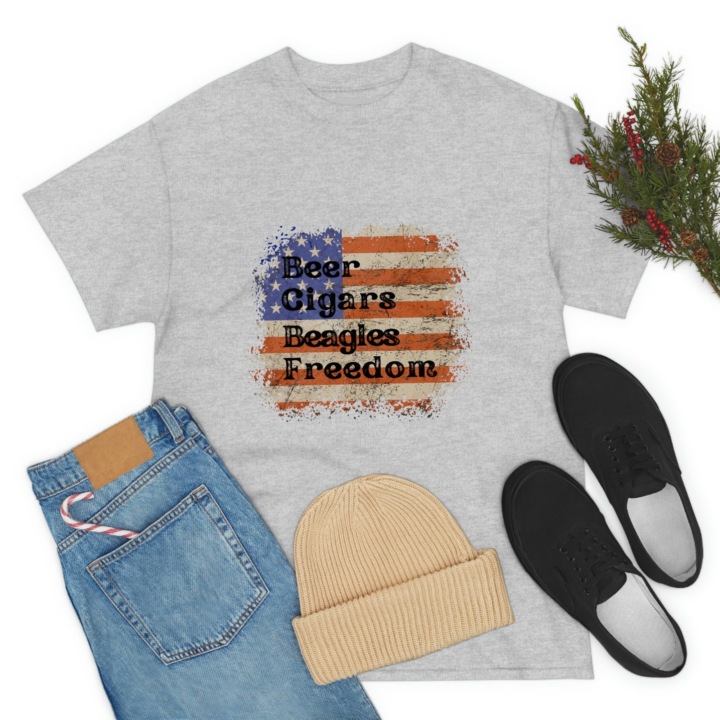 Patriotic Rustic USA Flag Beer Cigars Beagles T-Shirt