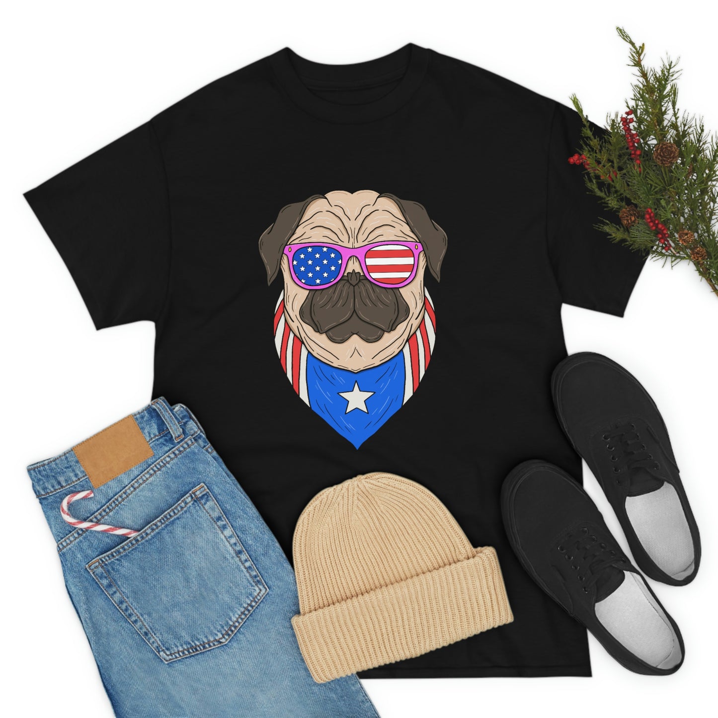 USA Flag Patriotic Pug T-Shirt