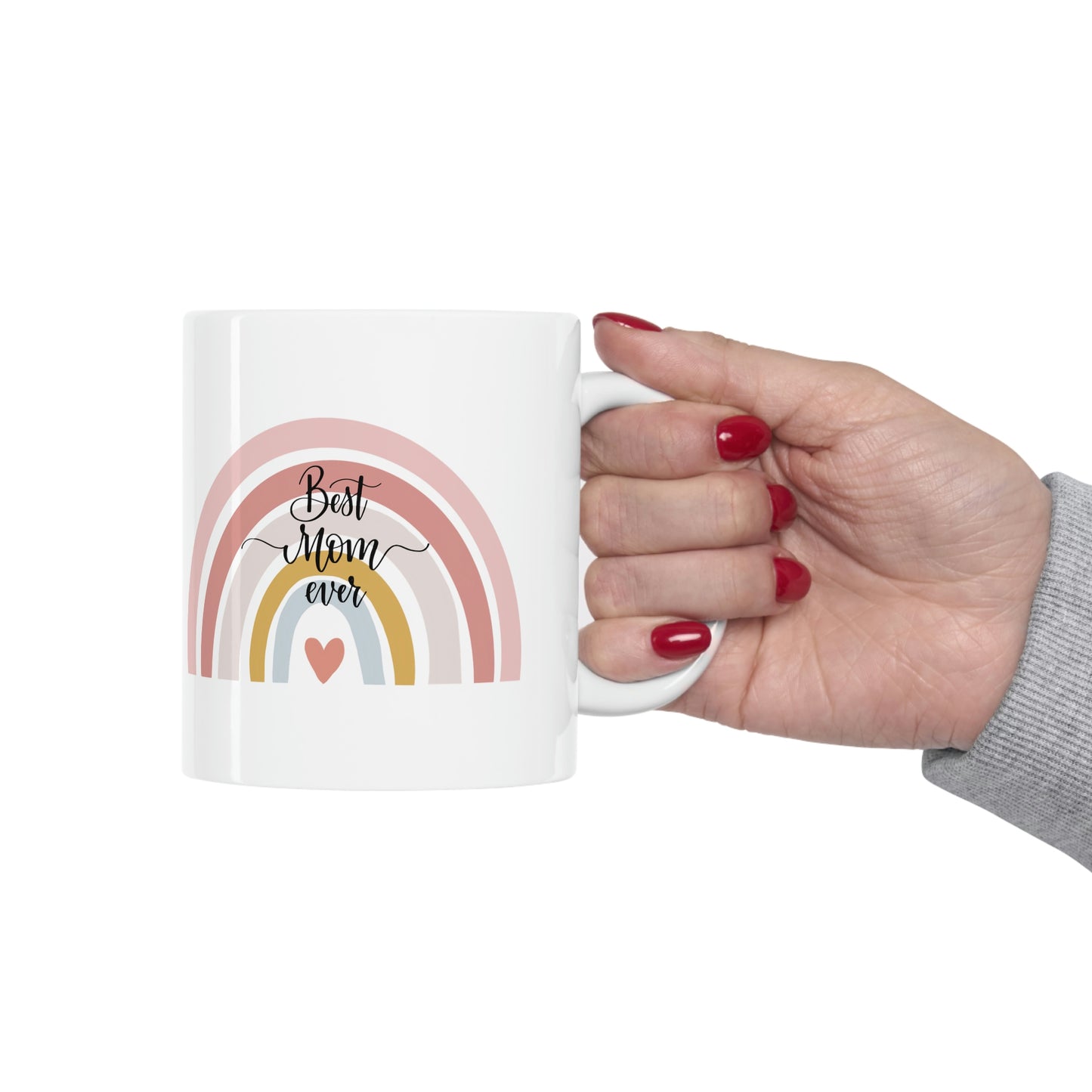 Best Mom Ever Pastel Rainbow and Heart Mug