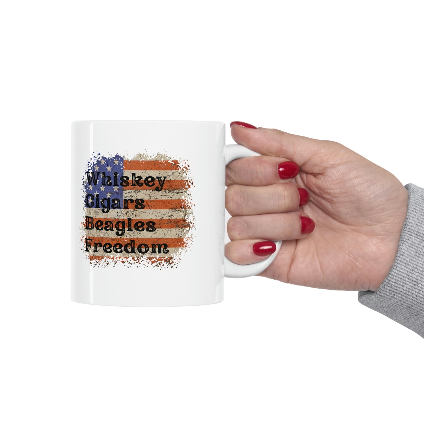 Patriotic Rustic USA Flag Whiskey Cigars Beagles Mug