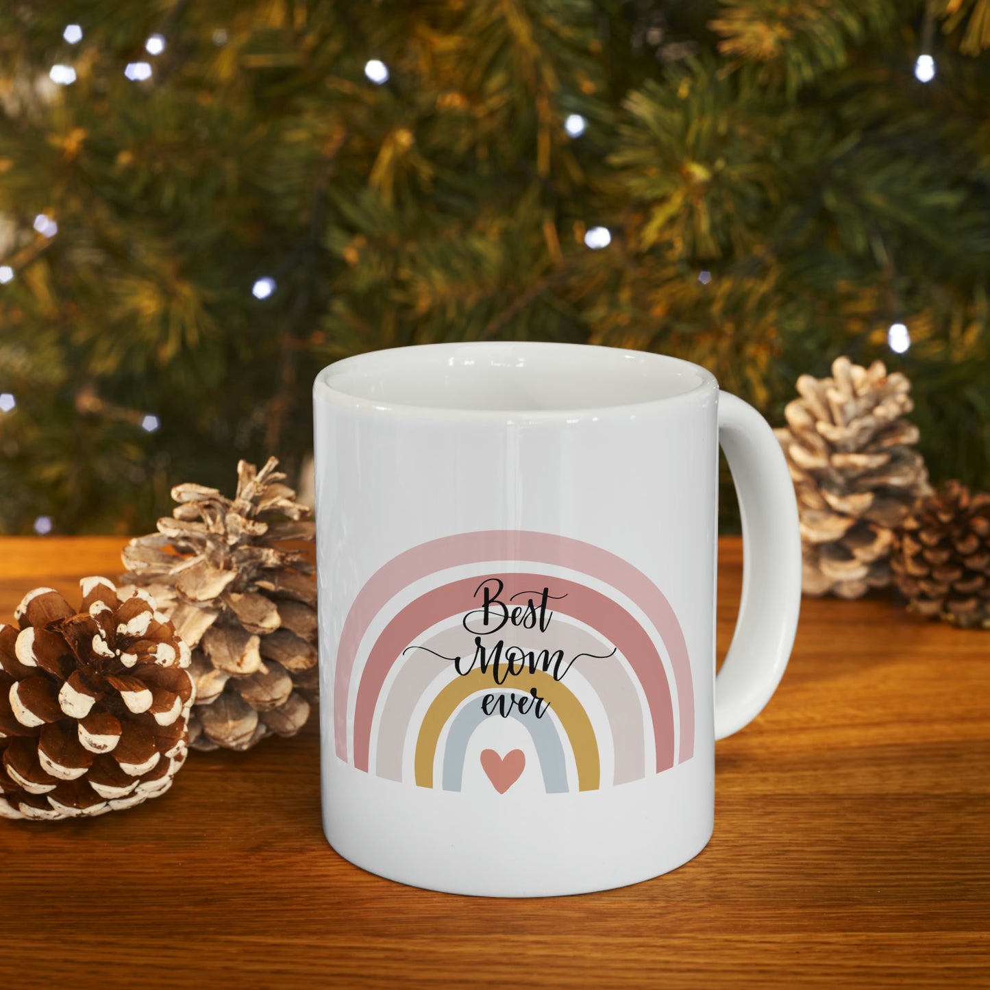 Best Mom Ever Pastel Rainbow and Heart Mug