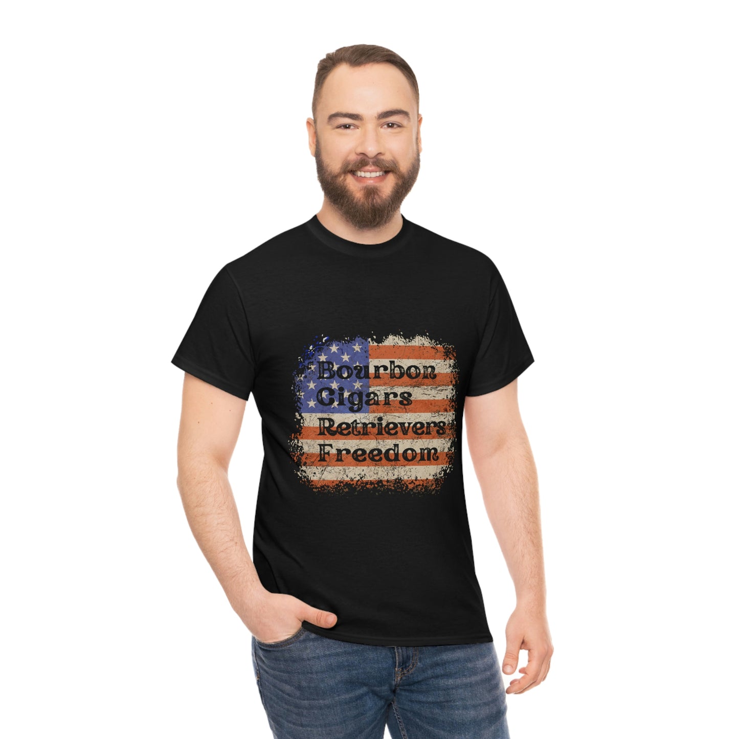 Patriotic Rustic USA Flag Bourbon Cigars Retrievers T-Shirt