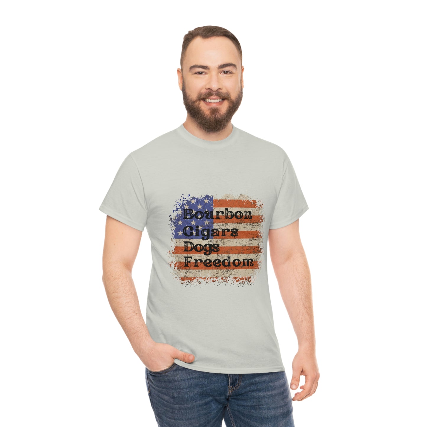 Patriotic Rustic USA Flag Bourbon Cigars Dogs T-Shirt