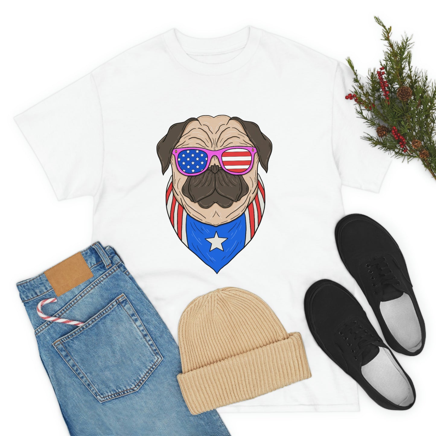 USA Flag Patriotic Pug T-Shirt