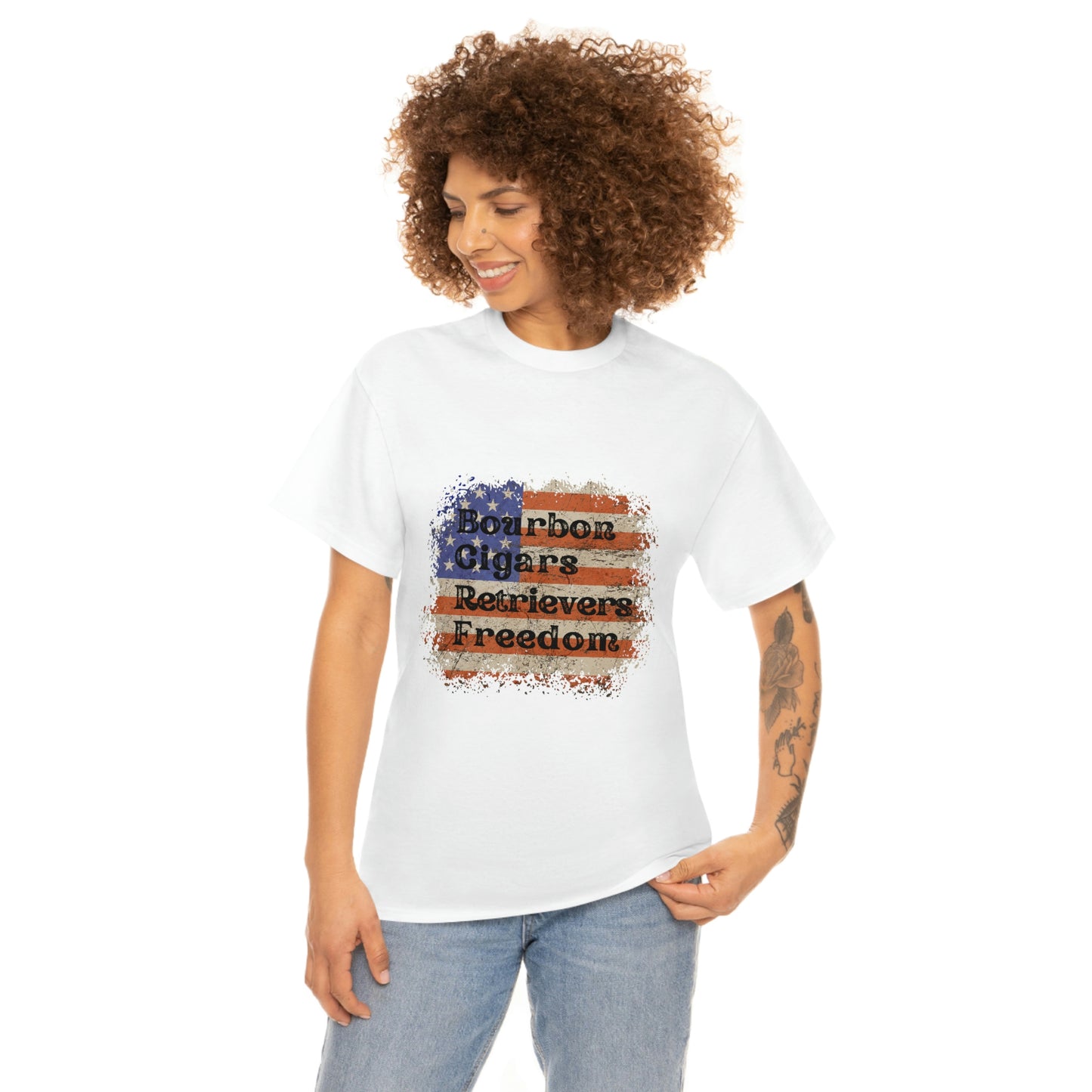 Patriotic Rustic USA Flag Bourbon Cigars Retrievers T-Shirt