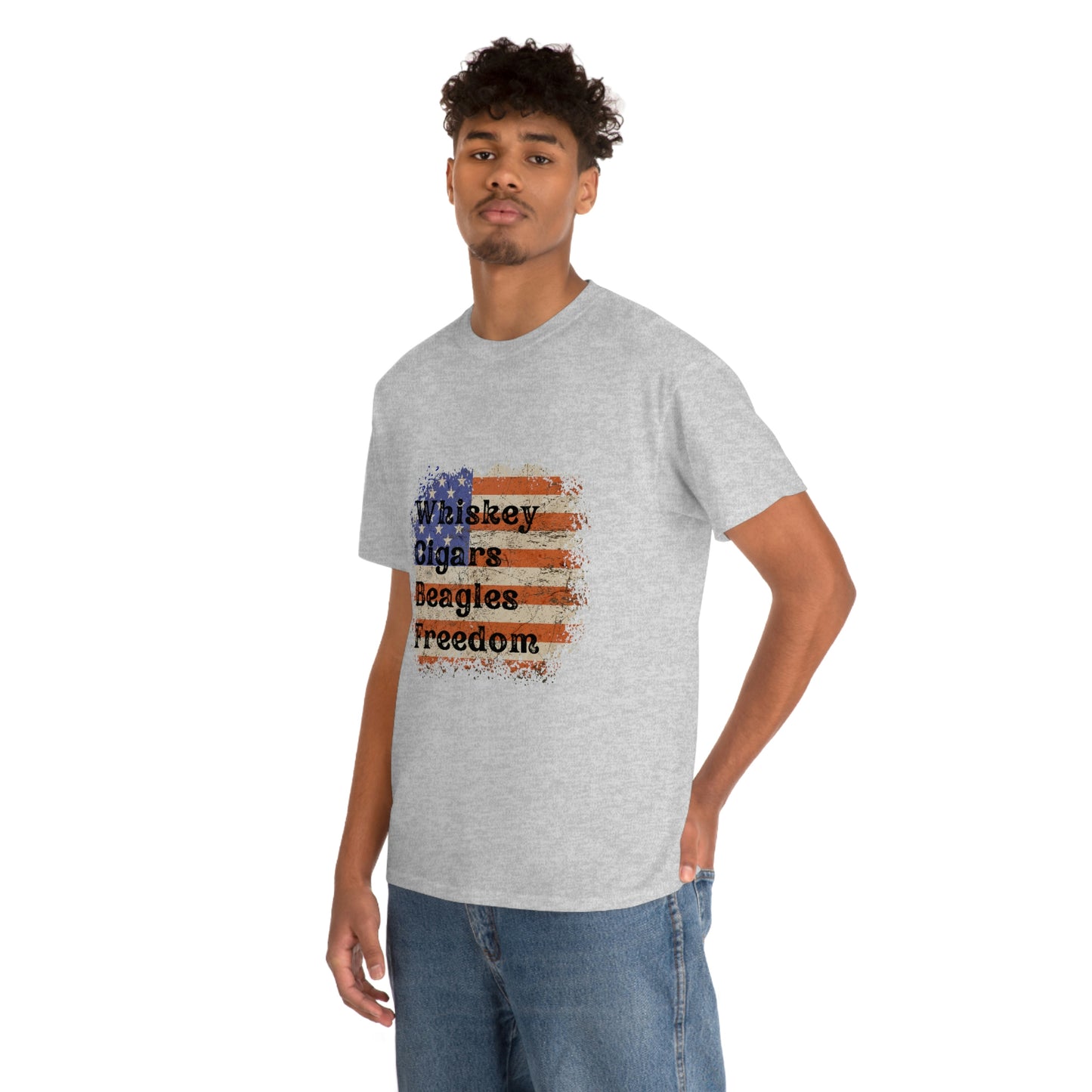 Patriotic Rustic USA Flag Whiskey Cigars Beagles T-Shirt