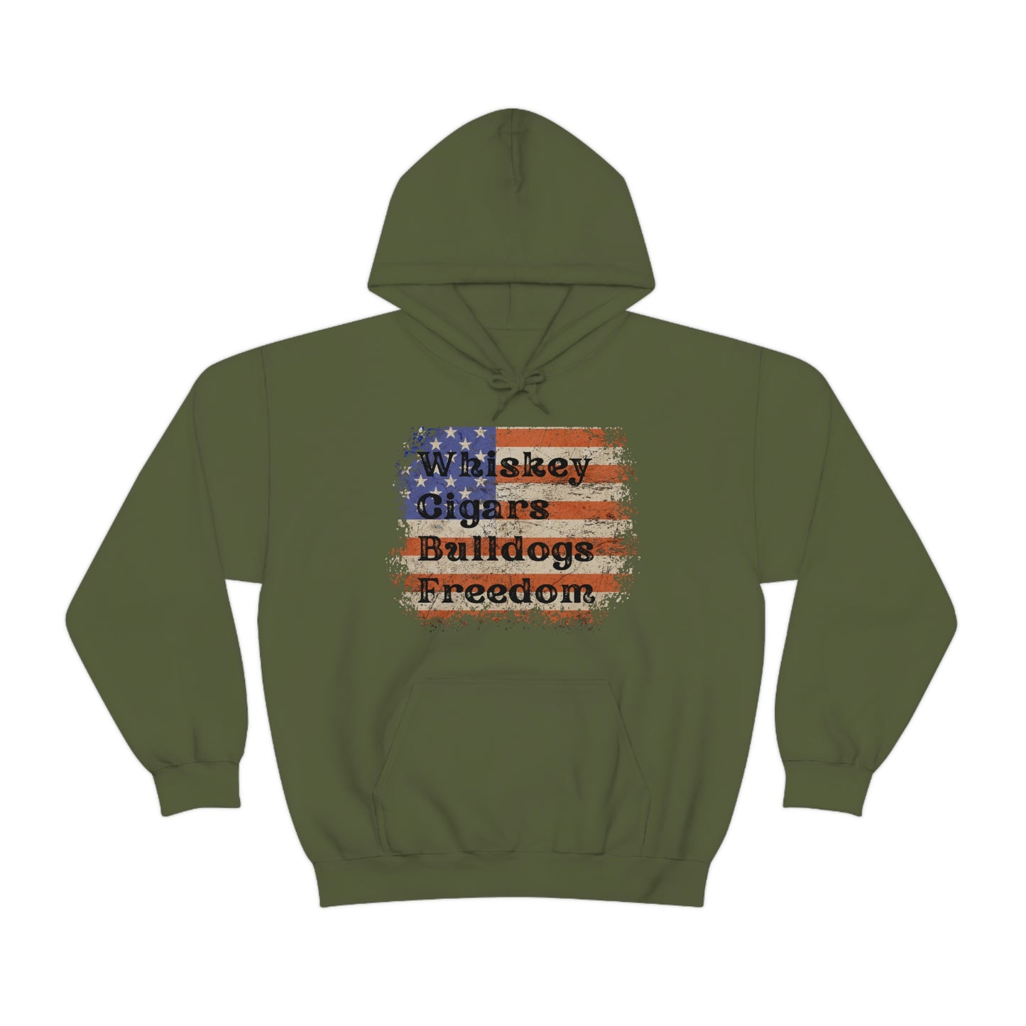 Patriotic Rustic USA Flag Whiskey Cigars Bulldogs Hoodie