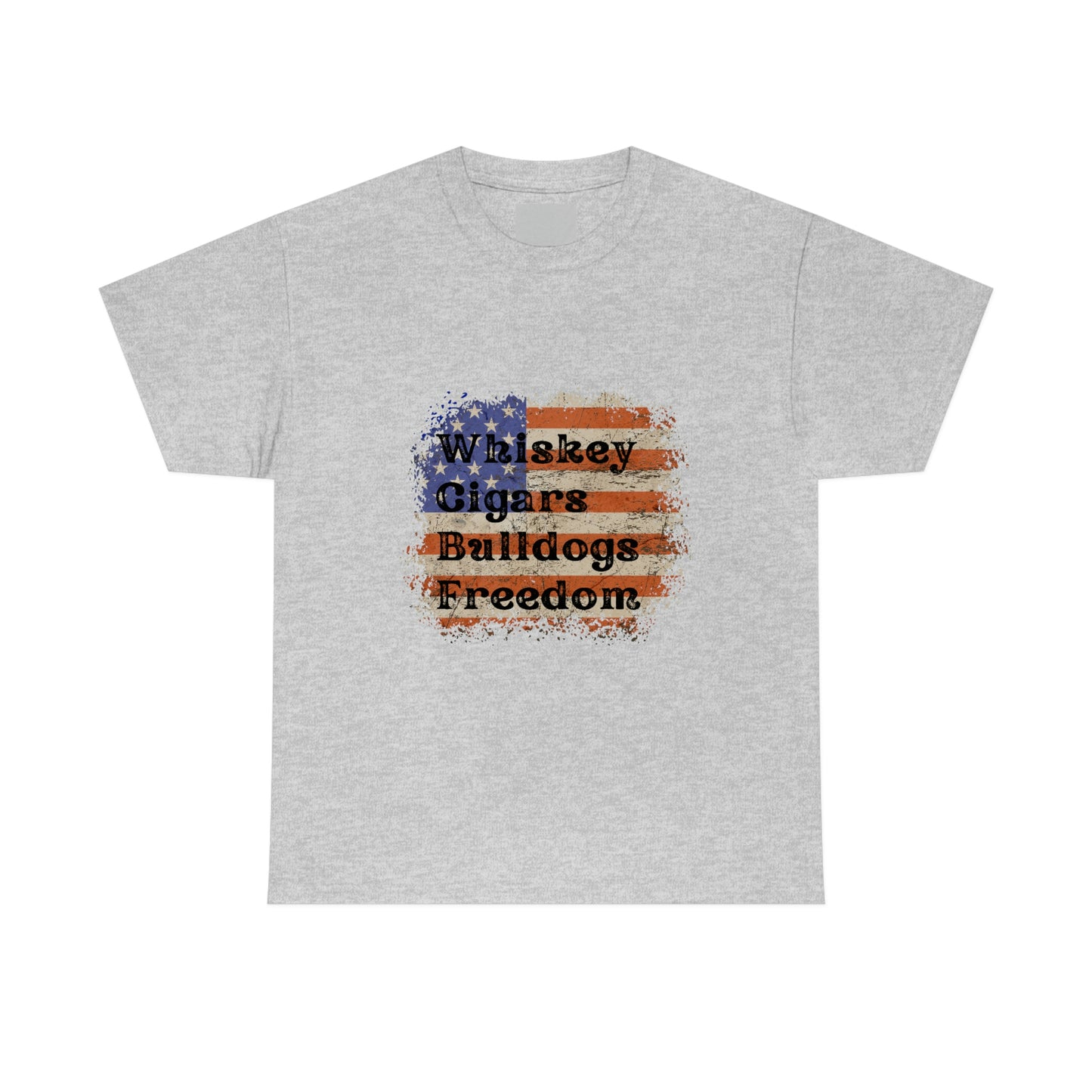 Patriotic Rustic USA Flag Whiskey Cigars Bulldogs T-Shirt