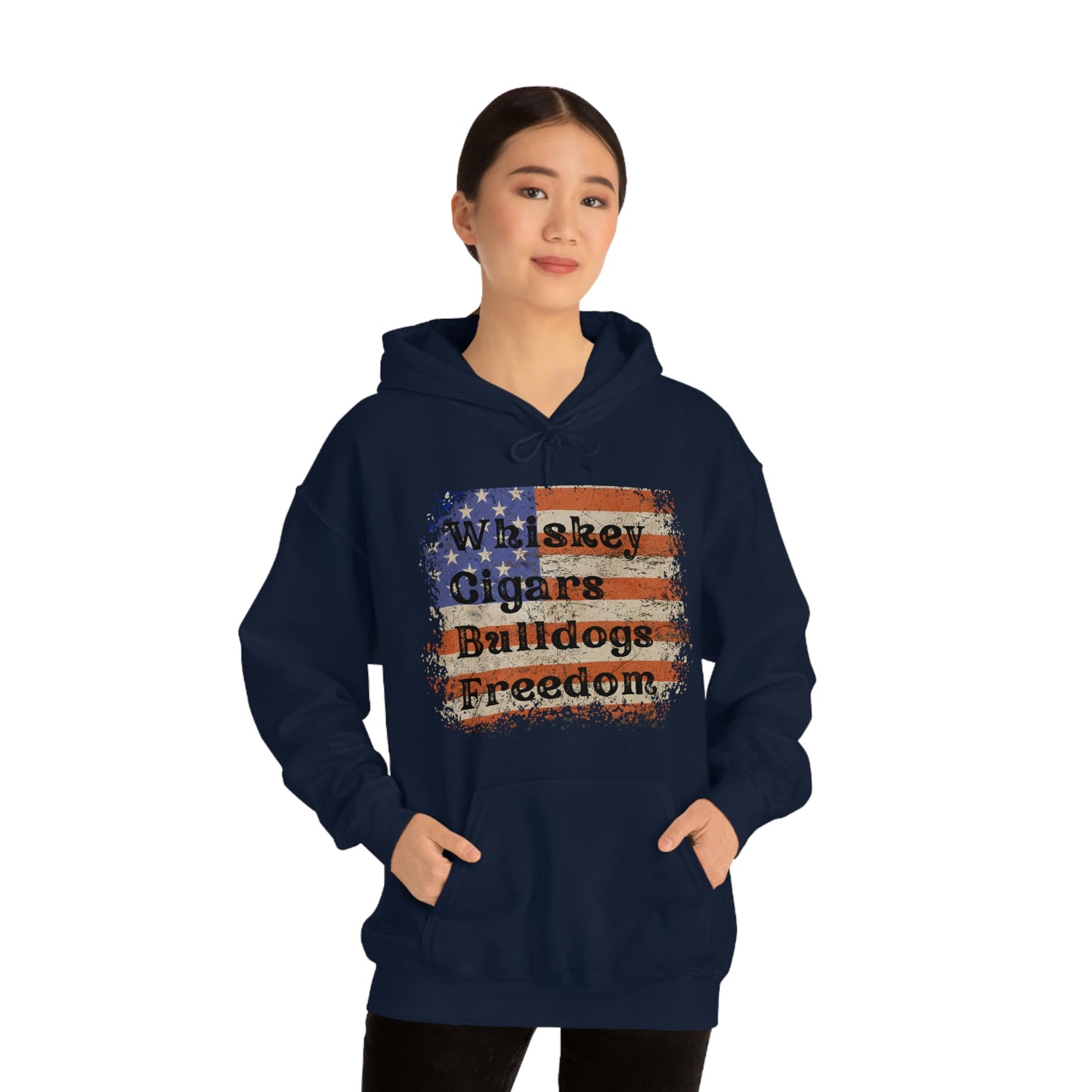 Patriotic Rustic USA Flag Whiskey Cigars Bulldogs Hoodie