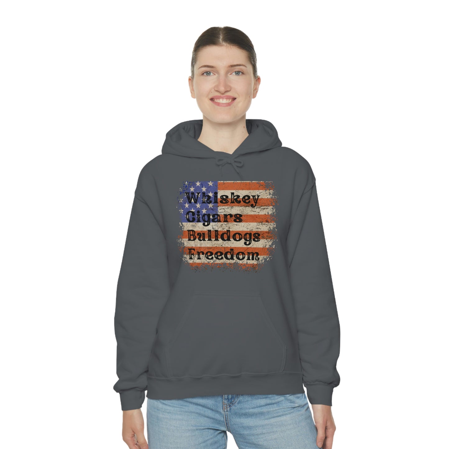 Patriotic Rustic USA Flag Whiskey Cigars Bulldogs Hoodie