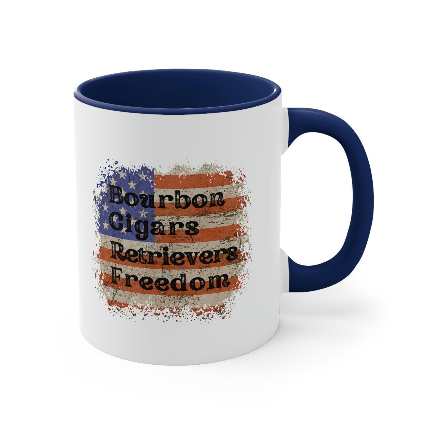 Patriotic Rustic USA Flag Bourbon Cigars Retrievers 2 Tone Mug