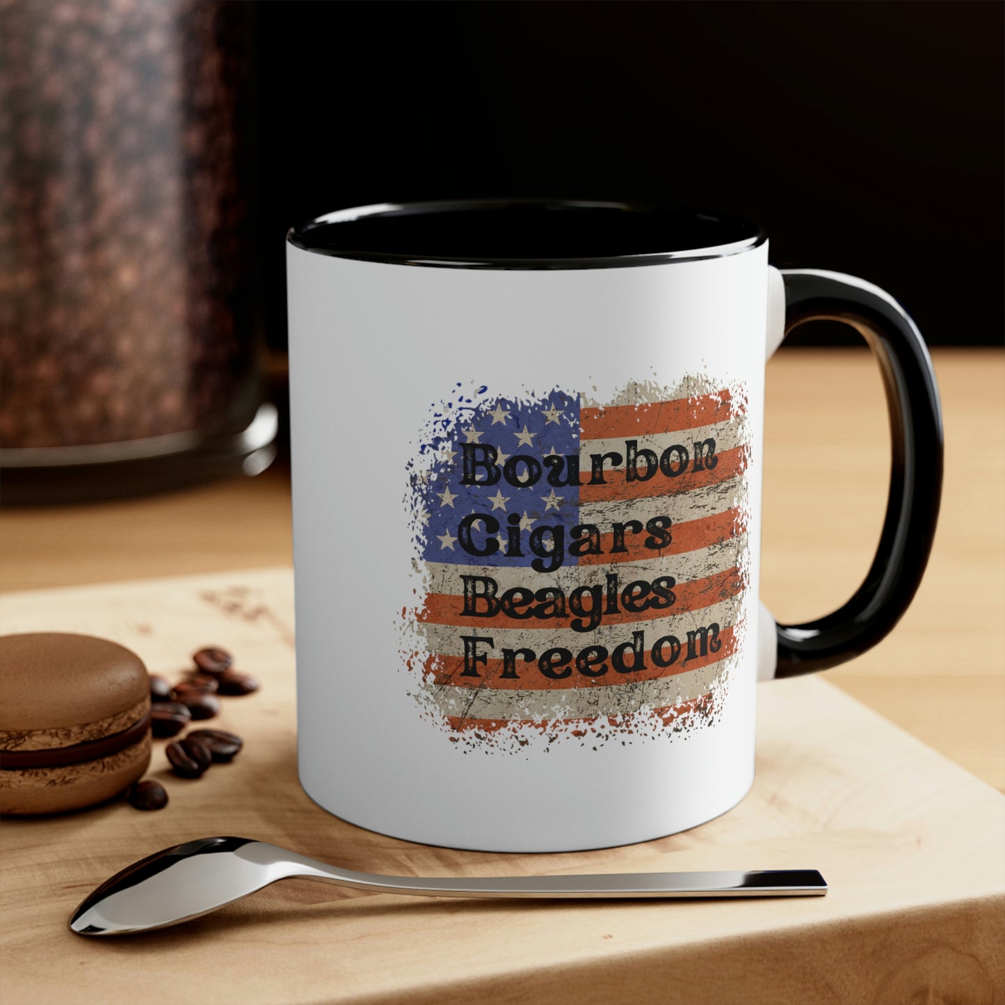 Patriotic Rustic USA Flag Bourbon Cigars Beagles 2 Tone Mug