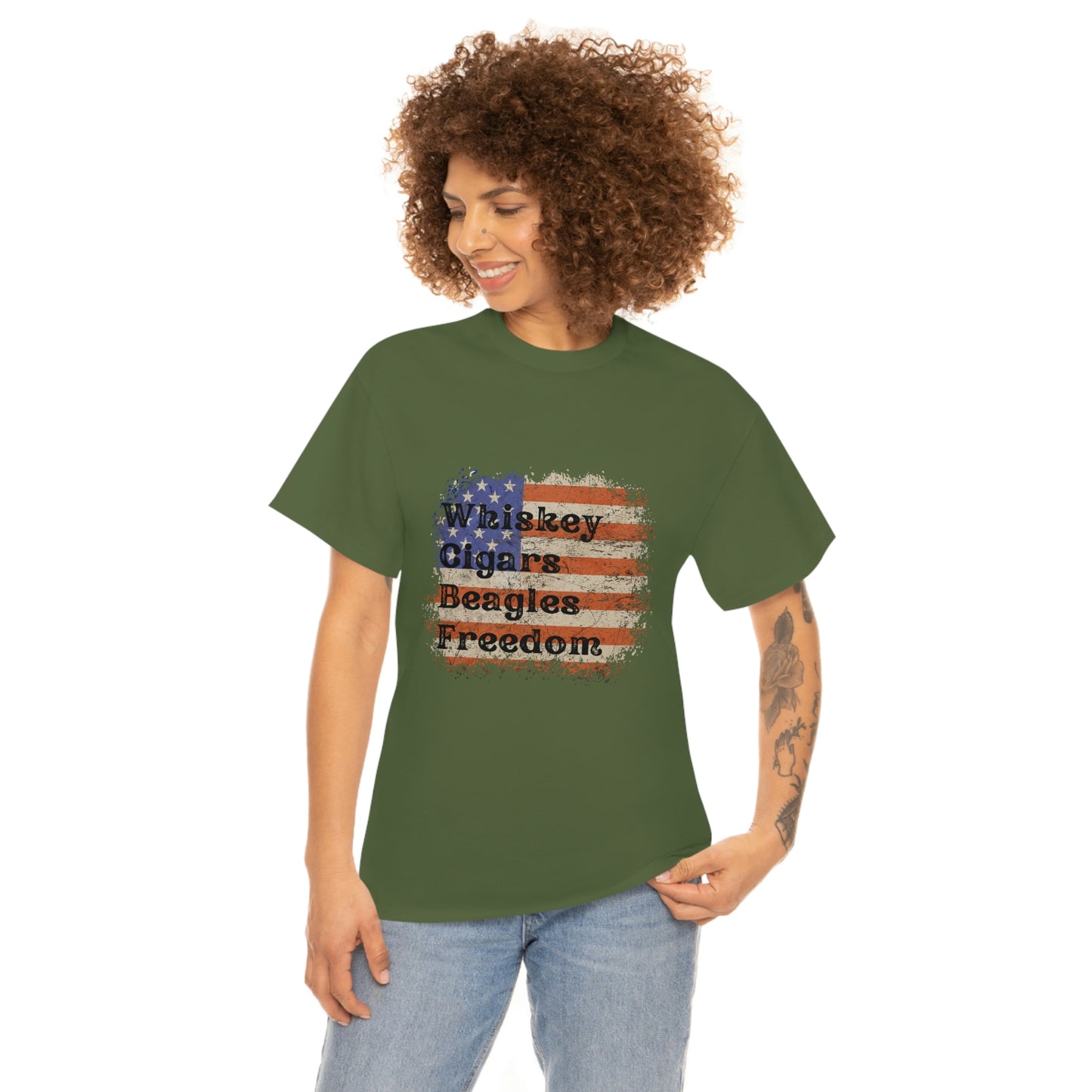 Patriotic Rustic USA Flag Whiskey Cigars Beagles T-Shirt