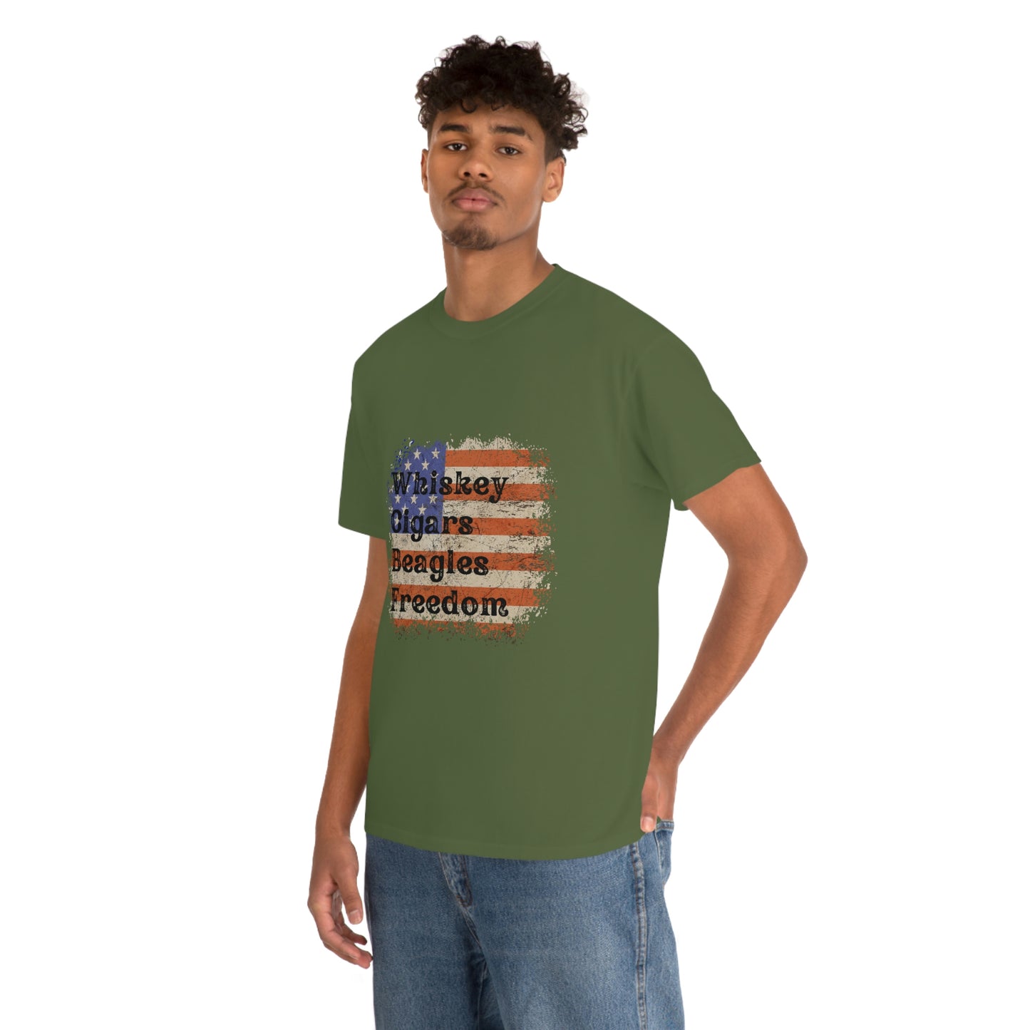 Patriotic Rustic USA Flag Whiskey Cigars Beagles T-Shirt